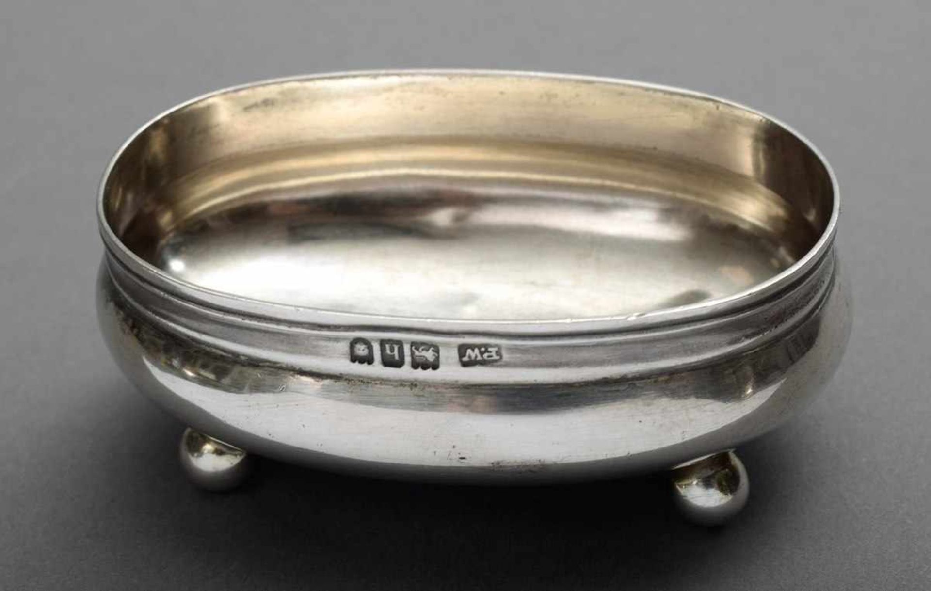 English salt bowl on four ball feet, MZ: Percy Whitehouse, London 1903, silver 925, 15g, 3x7, - Bild 5 aus 5