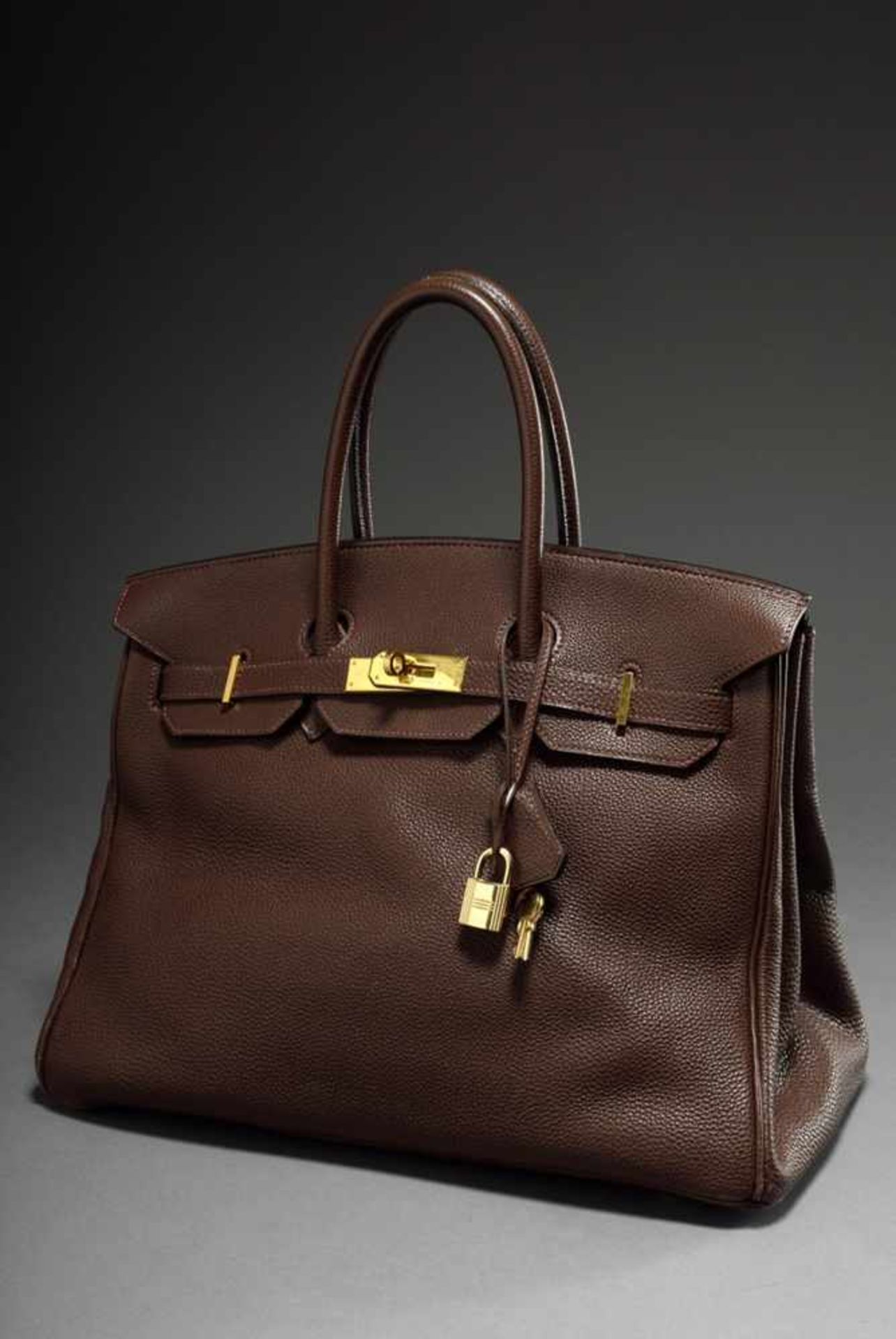 Hermès "Birkin Bag 35" in red-brown calfskin with gold-coloured clasps, lock and 2 keys, stamped