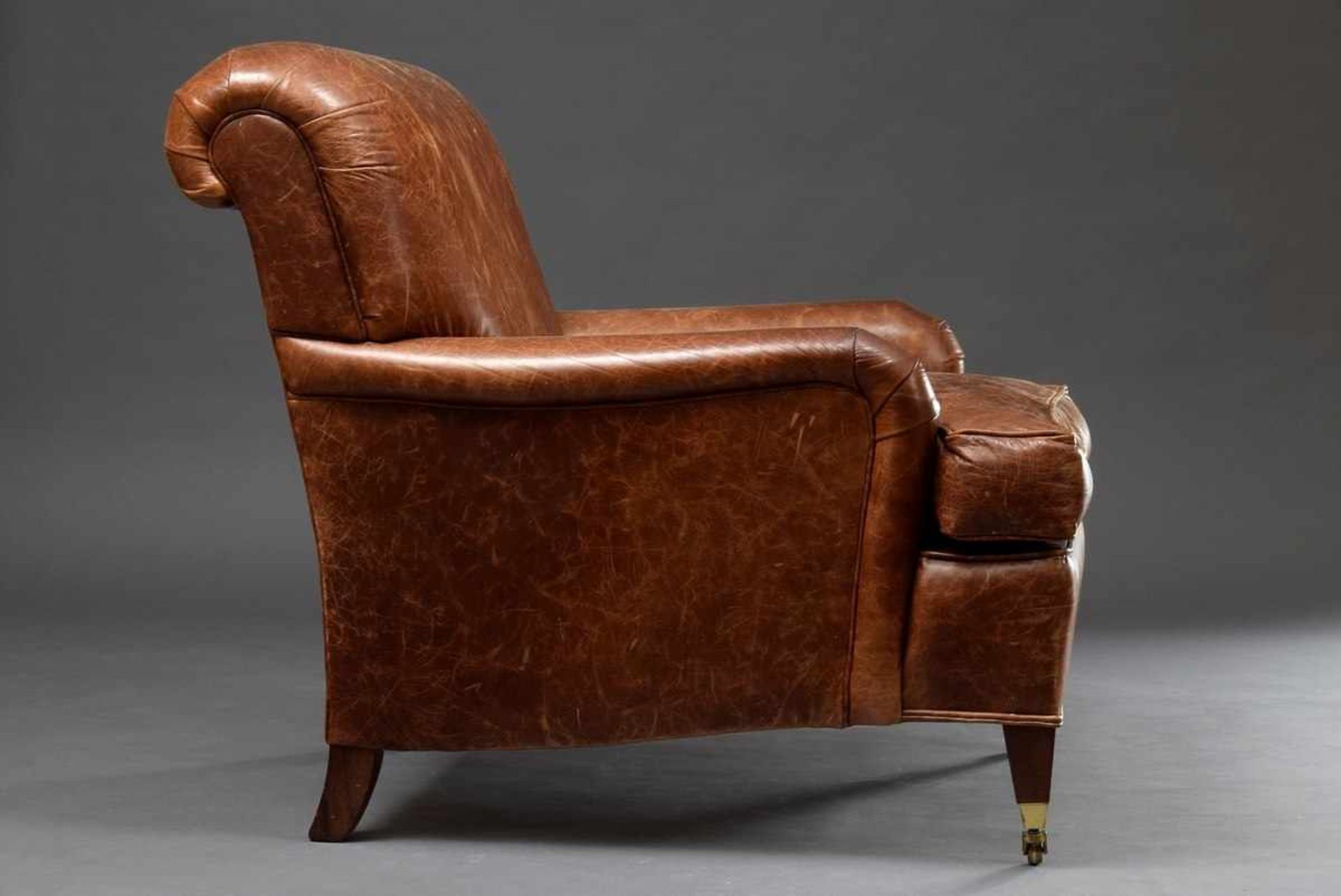 Brown leather armchair with volute handles in art deco style, h. 49/85cm, acquired by Hans Otto - Image 4 of 4