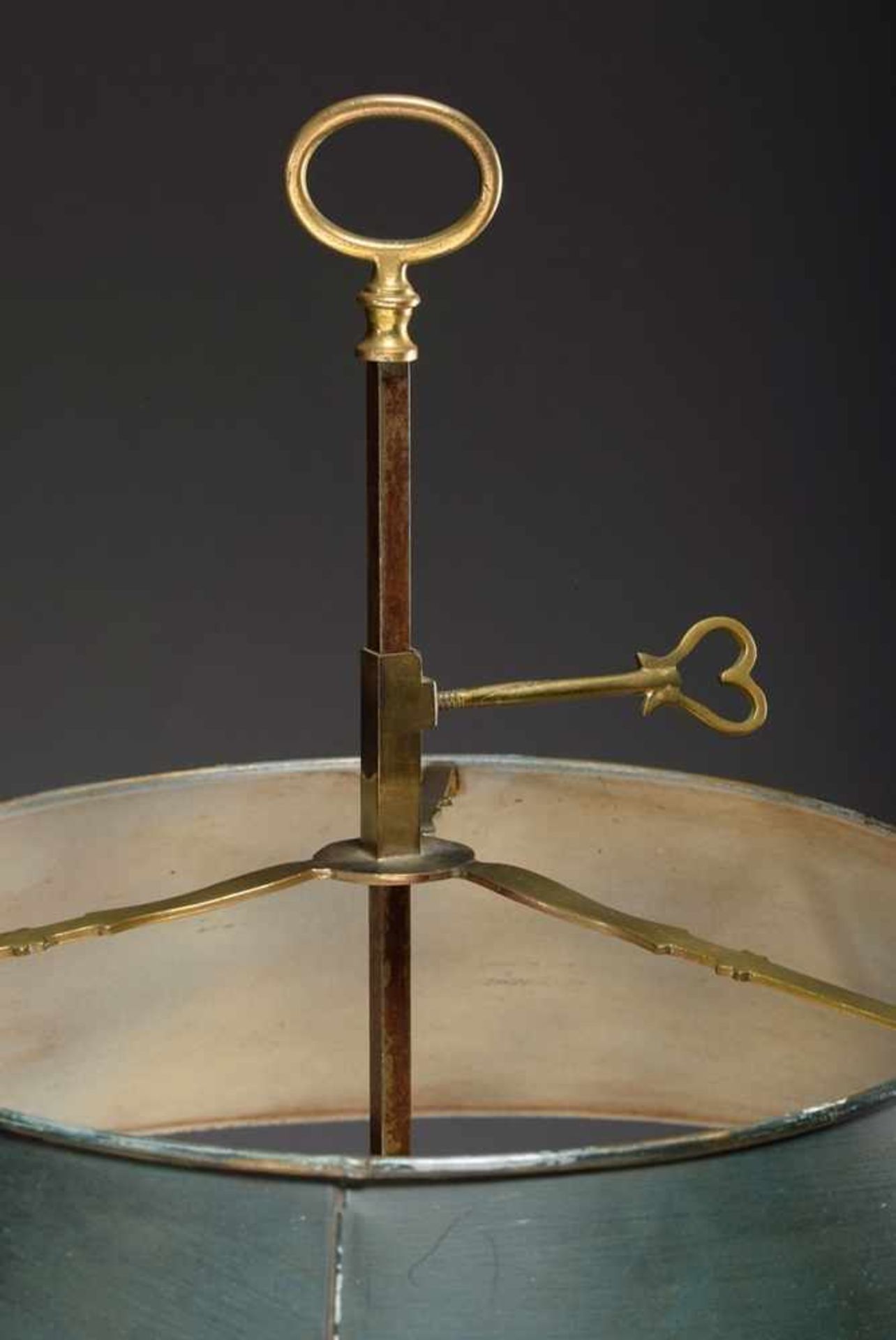 Bronze bouillotte lamp with green metal shade, 3 flame, h. 65cm, slight pressure marksBronze - Bild 3 aus 5