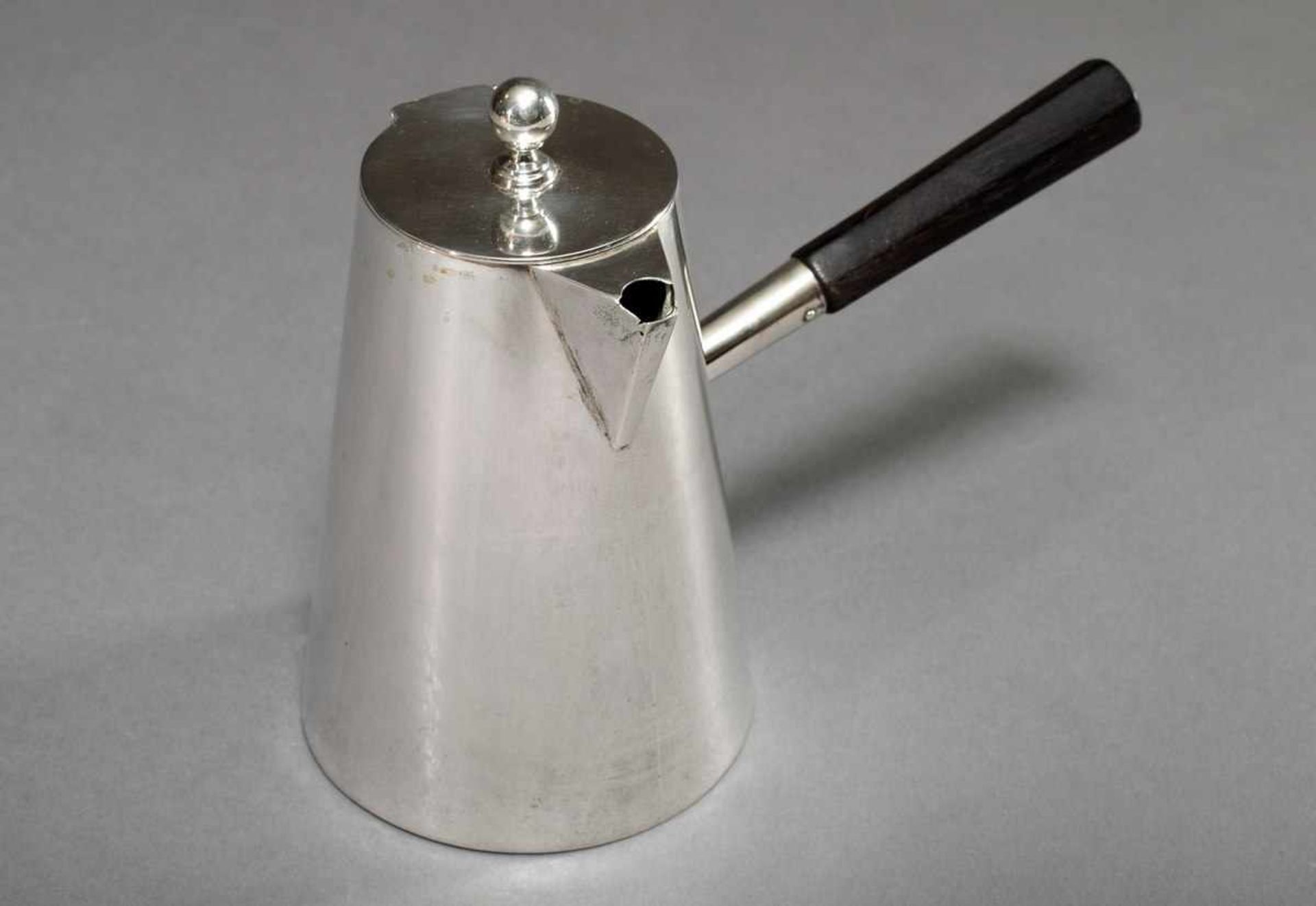 Small plain mocha pot with faceted wooden handle and ball knob, Franz Mosgau (Berlin), silver 800, - Bild 2 aus 4