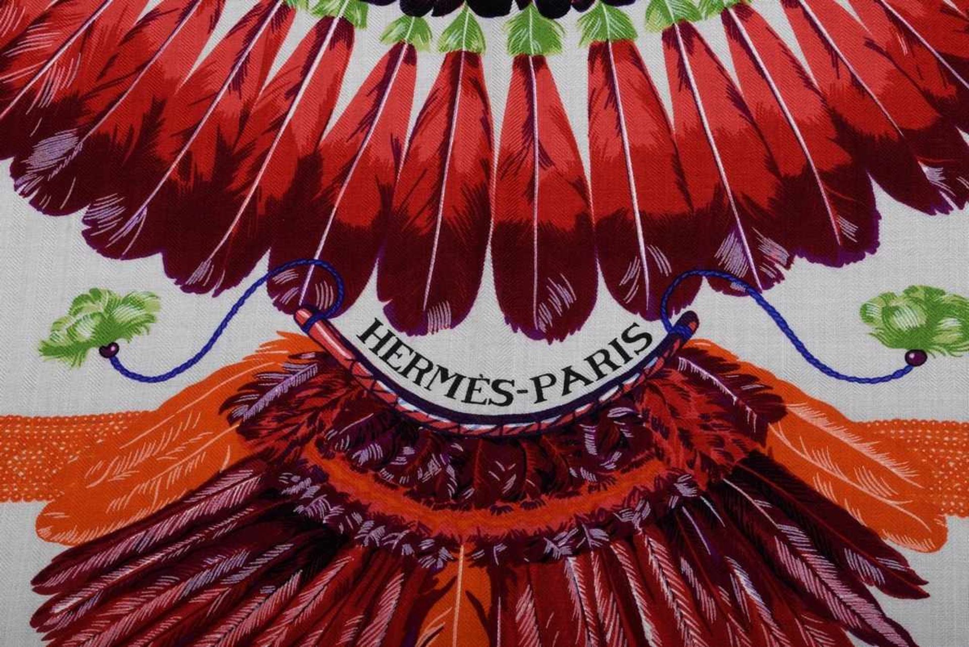 Hermès scarf "Brazil" écru/red/blue/orange, design: Laurence Bourthoumieux 1988, 65% cashmere, 35% - Bild 3 aus 4