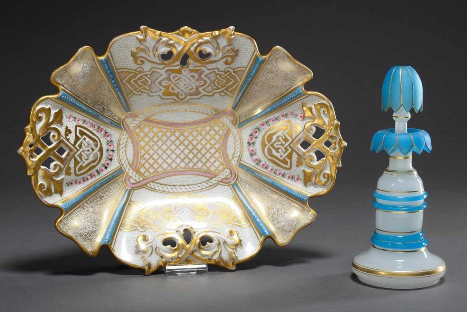2 Various parts late Biedermeier 19th century: Porcelain bowl by Carl Tielsch & Co., Silesia (