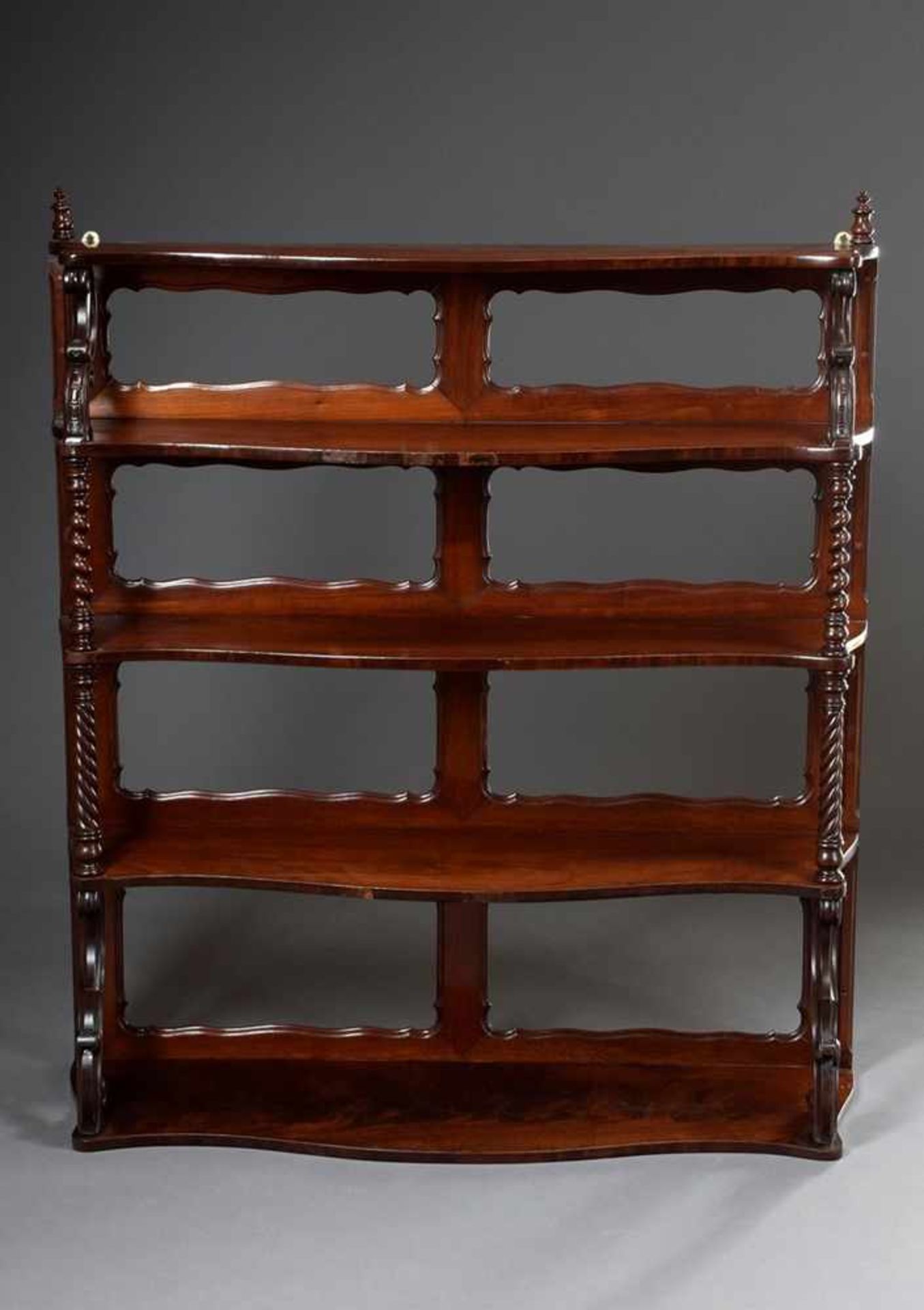 Late Biedermeier wall shelf with turned columns and 5 shelves, mahogany, end of 19th century, - Image 2 of 5