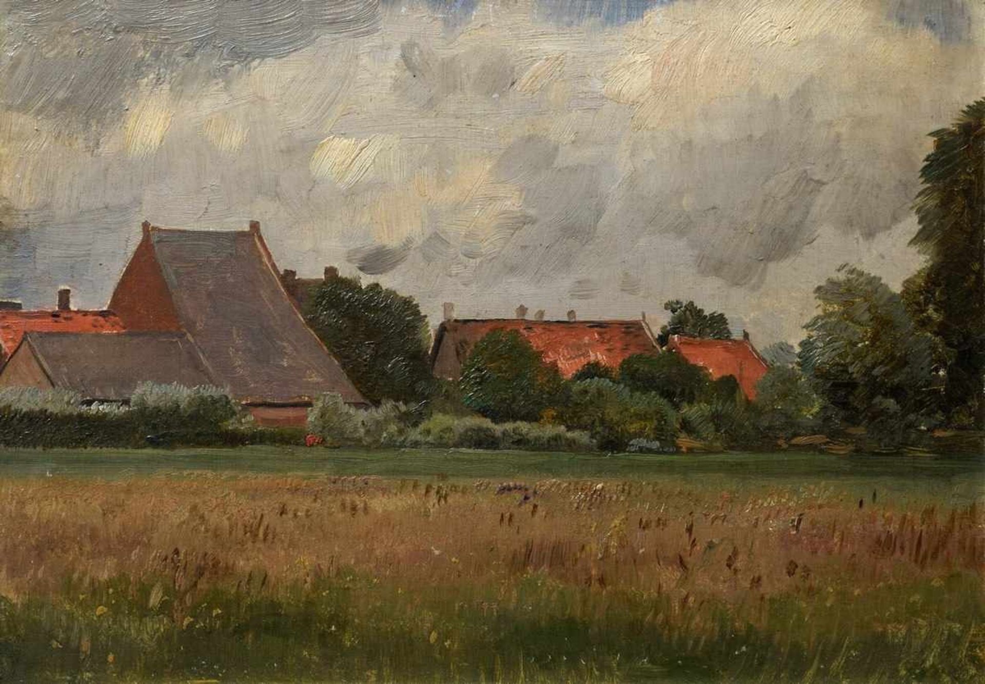 Stadtler, Anton von (1850-1917) "Village view", oil/canvas over cardboard, at the back side old