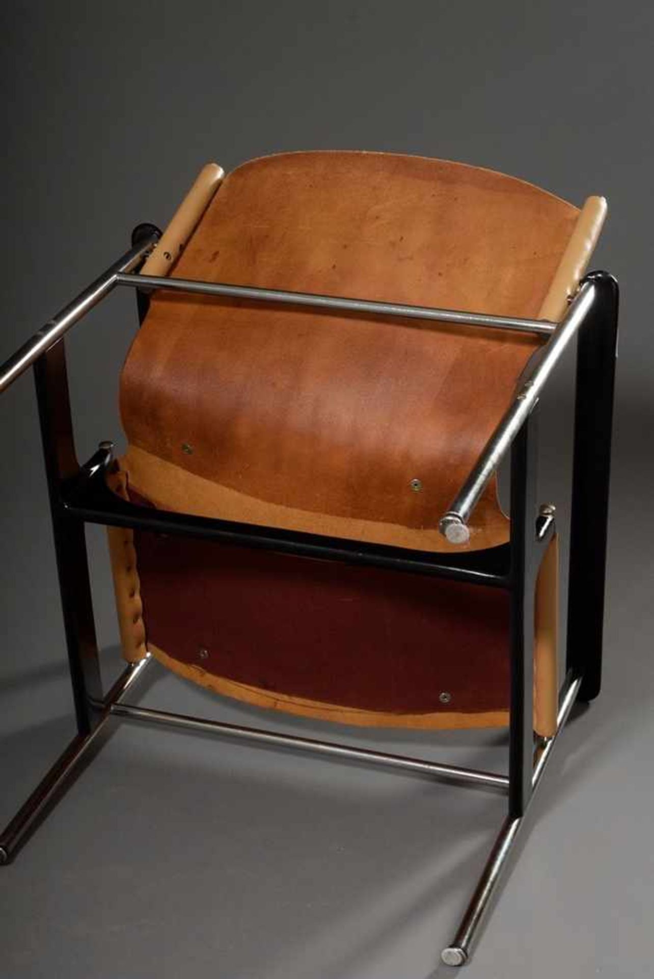 "Sling" Lounge Chair No. 657, designed by Charles Pollock (1930-2013) 1960, tubular steel, leather - Image 4 of 4