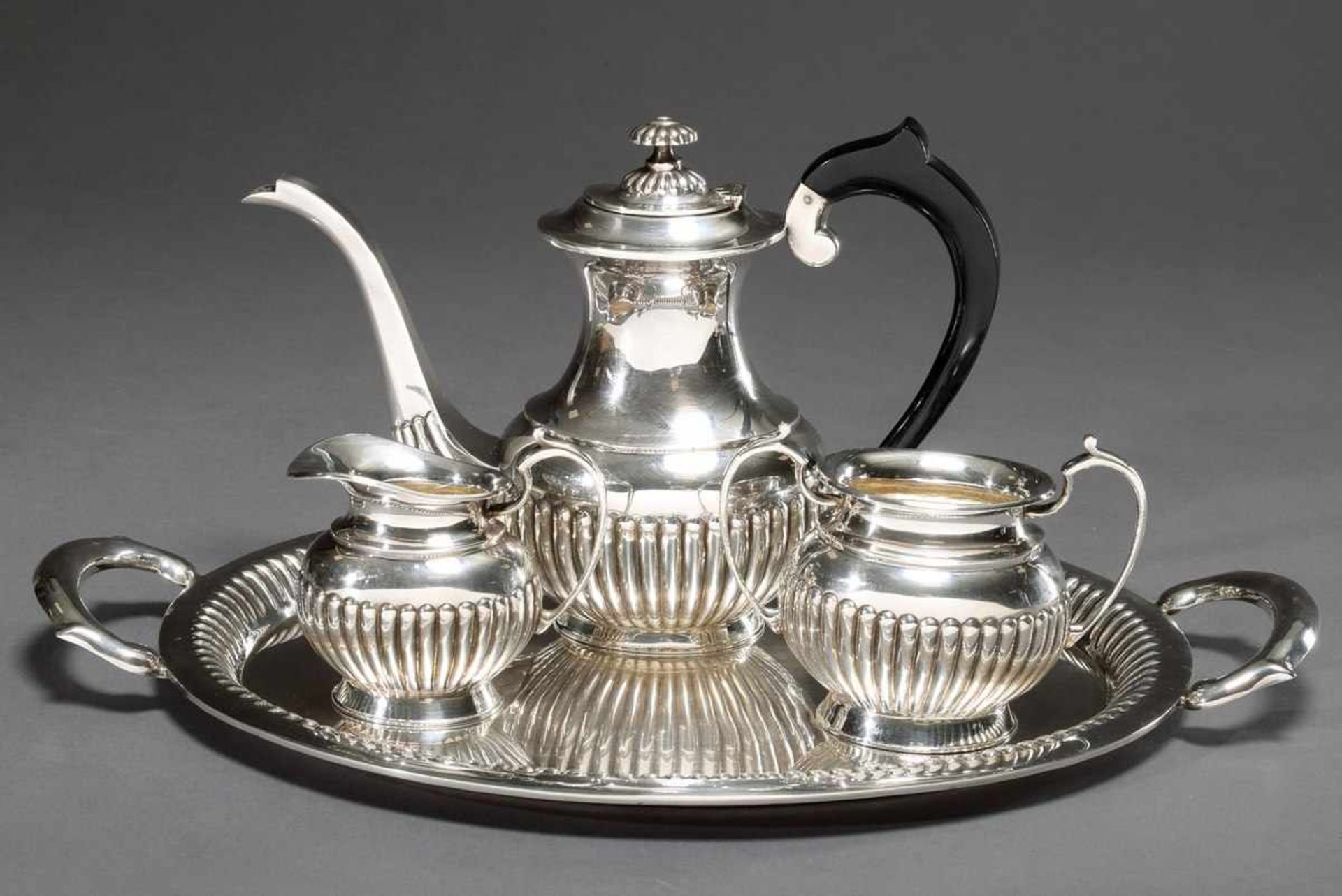 4 Pieces mocha service in Queen Anne style with ebonised wooden handles, MM: P.V., 20th century, - Bild 2 aus 5