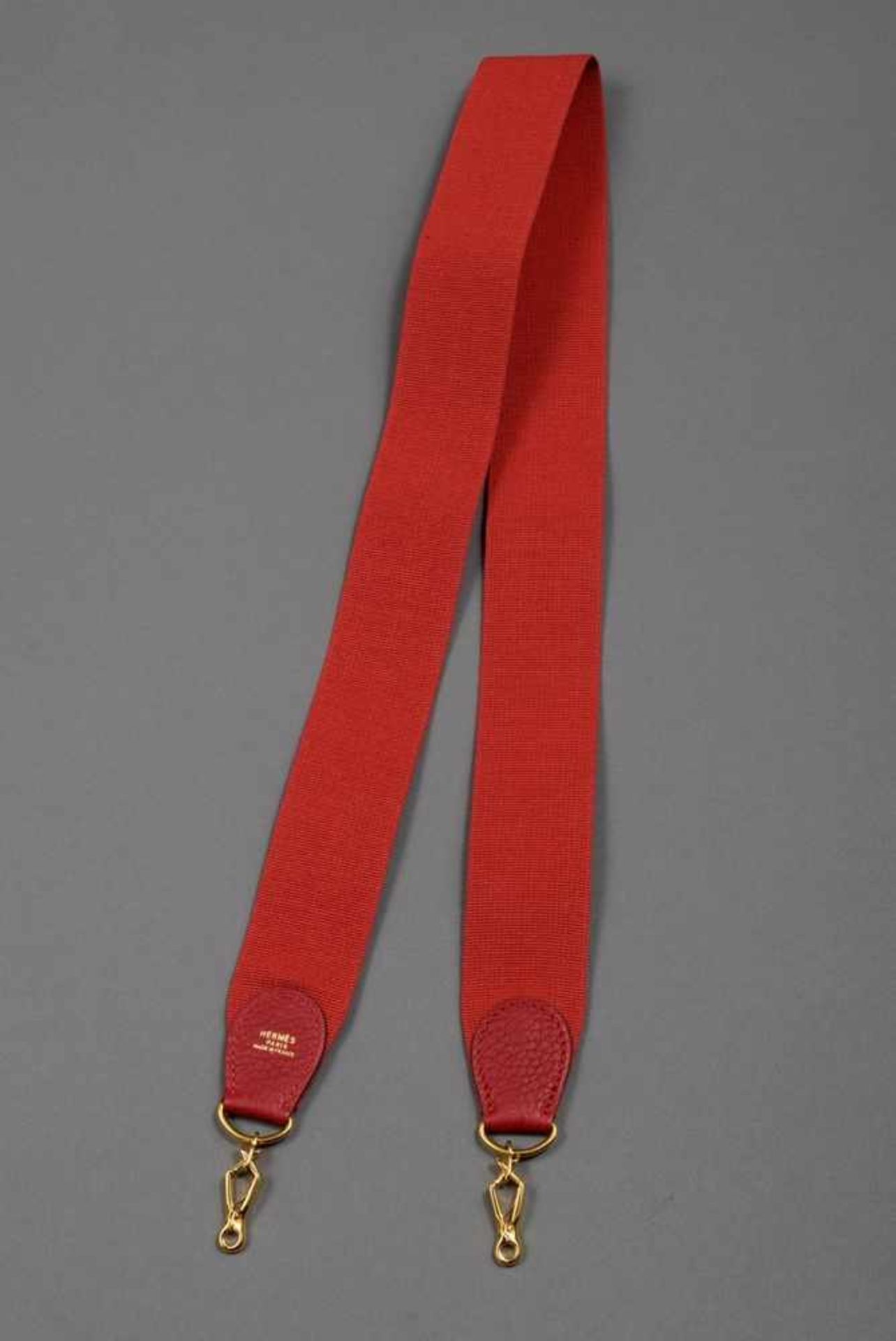 Hermès Sangle, red, cotton/leather/gold plated metal, l. 110cm, wornHermès Sangle, rot, Baumwolle/ - Bild 2 aus 2