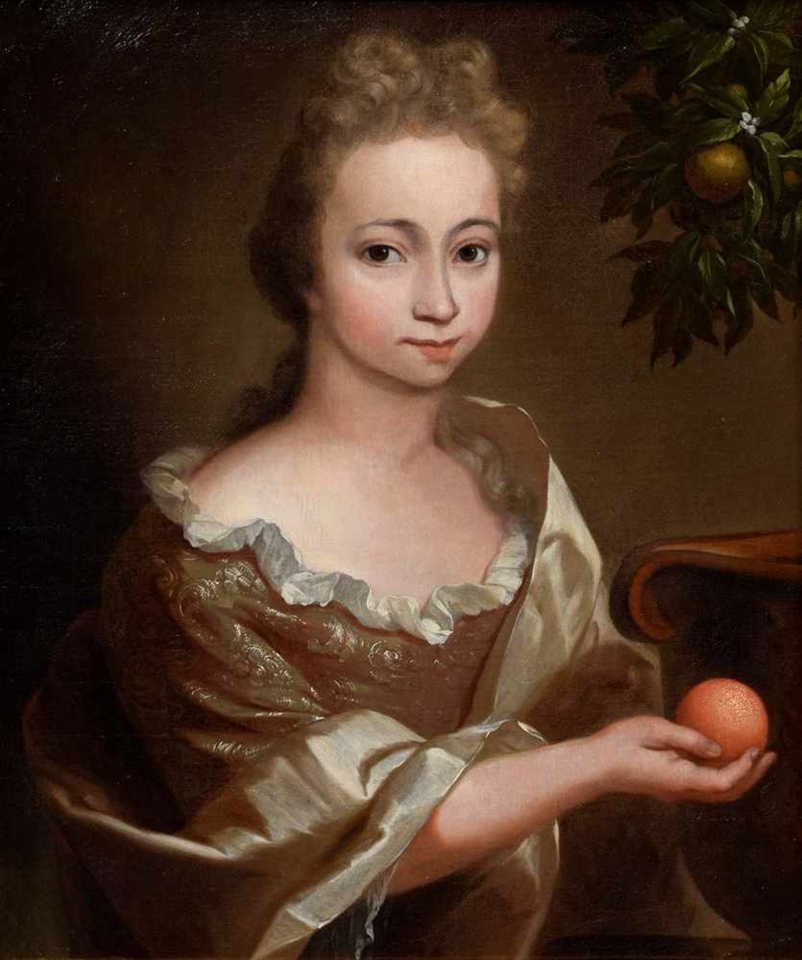 Unknown painter of the 18th century "Portrait of a girl with orange trees" probably Louise