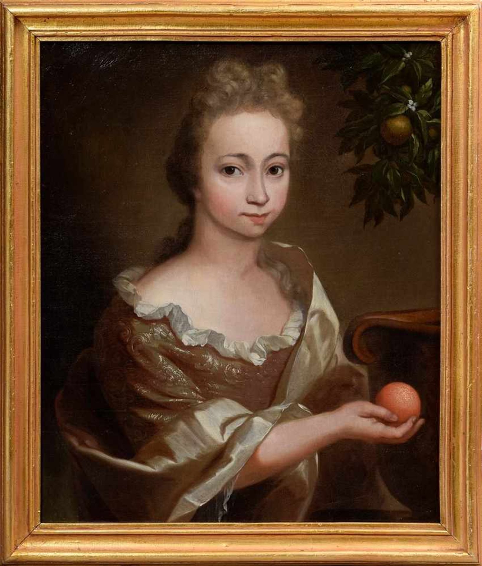 Unknown painter of the 18th century "Portrait of a girl with orange trees" probably Louise - Bild 2 aus 5