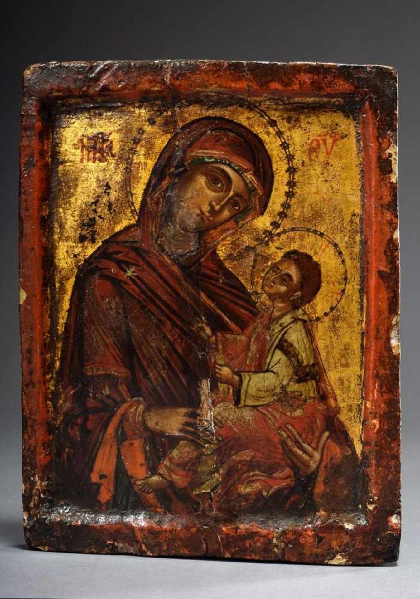 Greek icon "Mother of God", egg tempera over chalk ground on wood, 17th/18th century, 21x16,5cm,