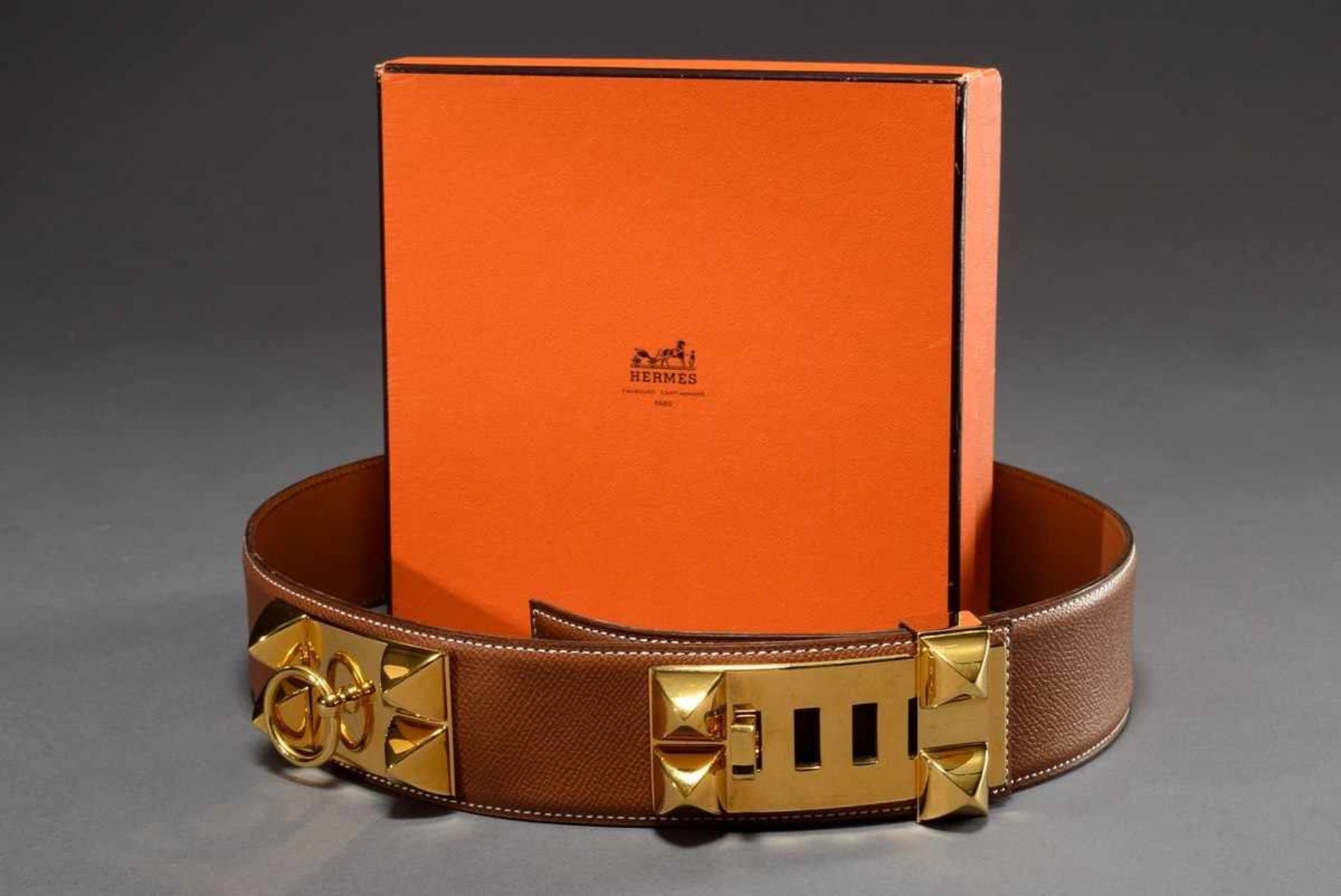 Hermès "Collier de Chien" belt with gold plated details, cognac, 1996, l. 80cm, b. 5cm, original - Bild 2 aus 2