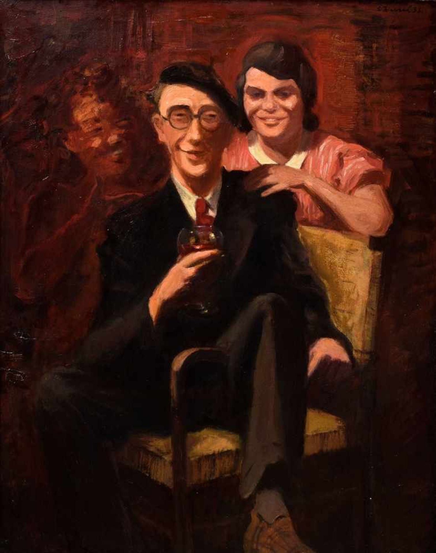 Wessel, Erich (1906-1983) "Self-portrait with wife and Bacchus" 1938, oil/canvas, signed upper