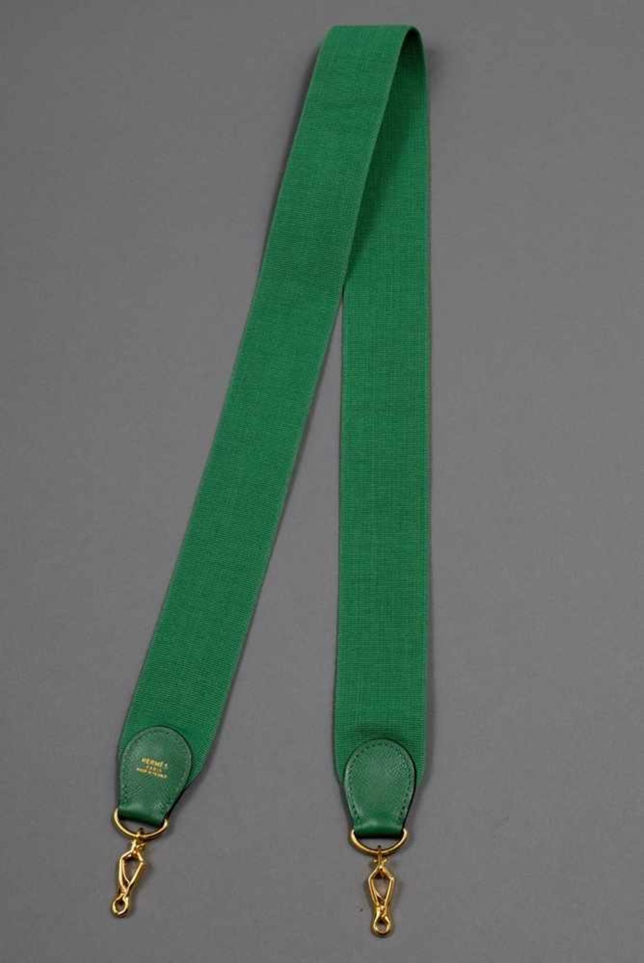 Hermès Sangle, green, cotton/leather/gold plated metal, l. 109cm, wornHermès Sangle, grün, - Bild 2 aus 2