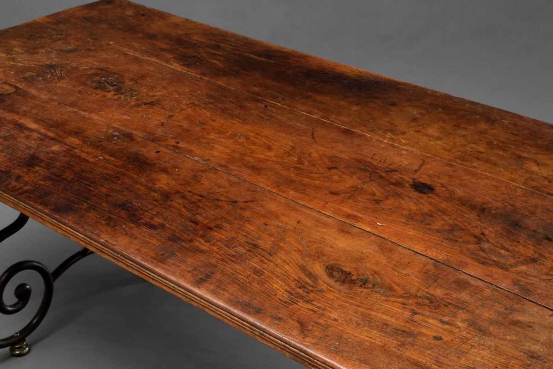 Large french shop table on forged iron frame, 75.5x189x91.5cm, acquired from Hans Otto Beute/Hbg. - Image 3 of 4