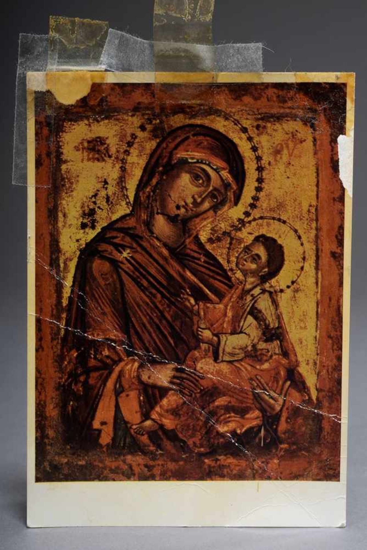 Greek icon "Mother of God", egg tempera over chalk ground on wood, 17th/18th century, 21x16,5cm, - Bild 10 aus 11