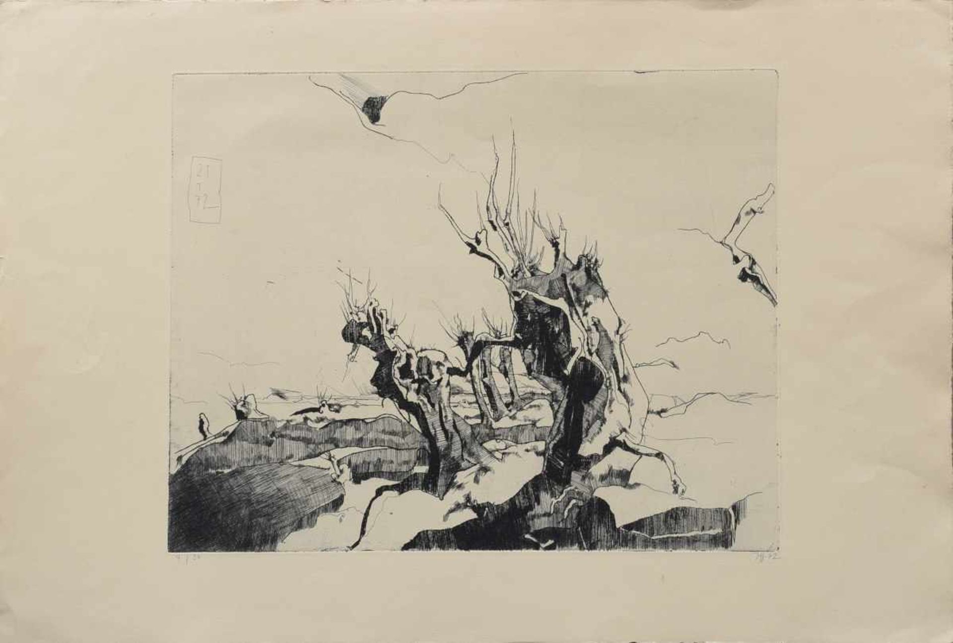 Janssen, Horst (1929-1995) "Landscape" from "7 etchings" 21.1.72, drypoint 4/30, signed and dated - Bild 2 aus 2