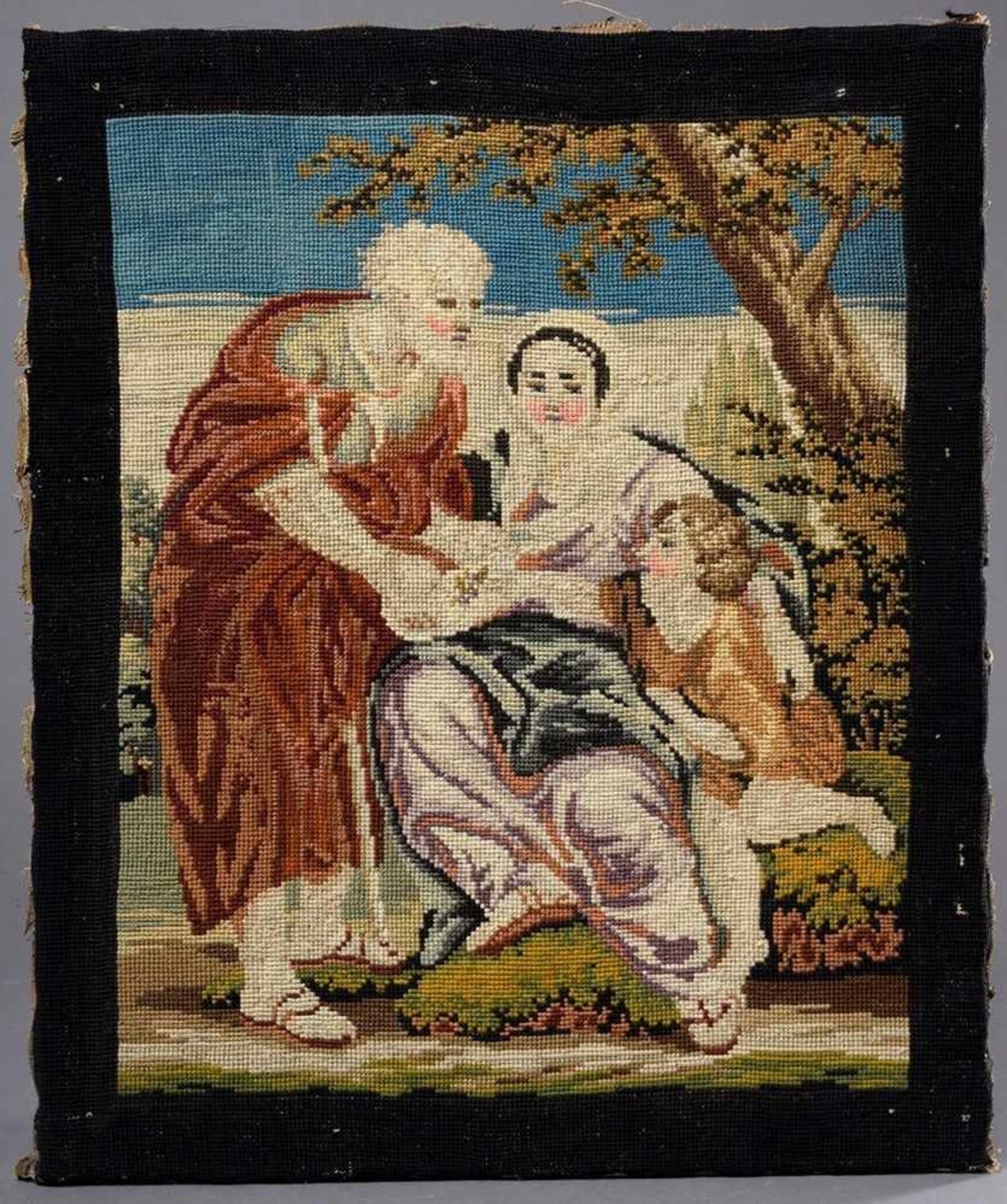 3 Various Biedermeier embroideries "Glaube, Liebe, Hoffnung" (44,5x53cm), "Heilige Familie" (55x45, - Image 8 of 10