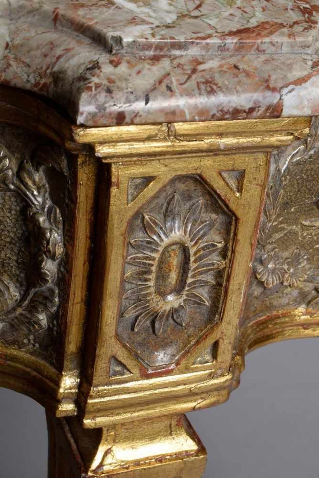 Courtly Louis XVI console on pointed legs with floral and ornamental relief carving "Birds" in the - Image 4 of 6