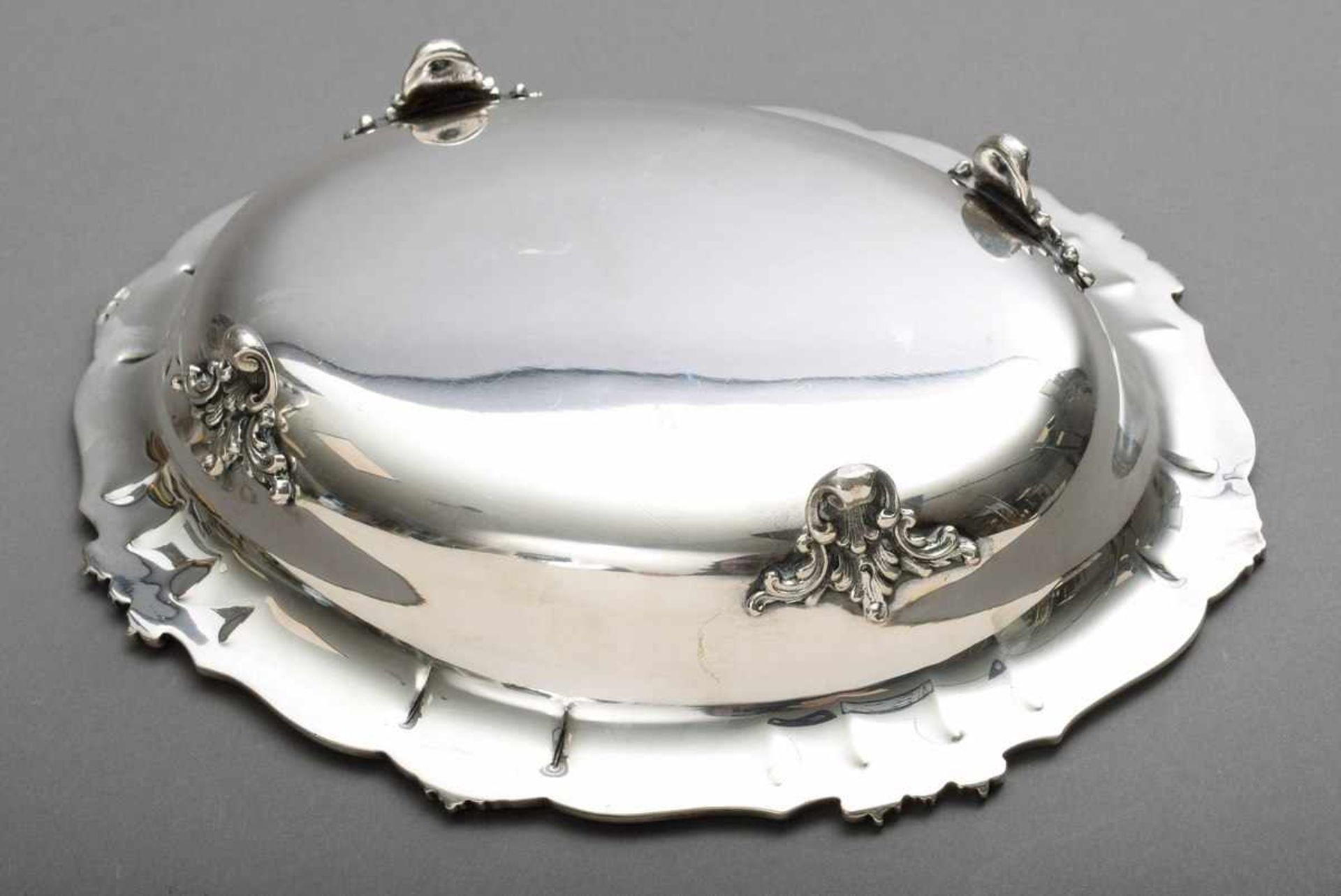 Oval bowl on feet with floral rim, Italy 20th century, silver 800, 423g, 26x22cm, pressure - Bild 4 aus 4