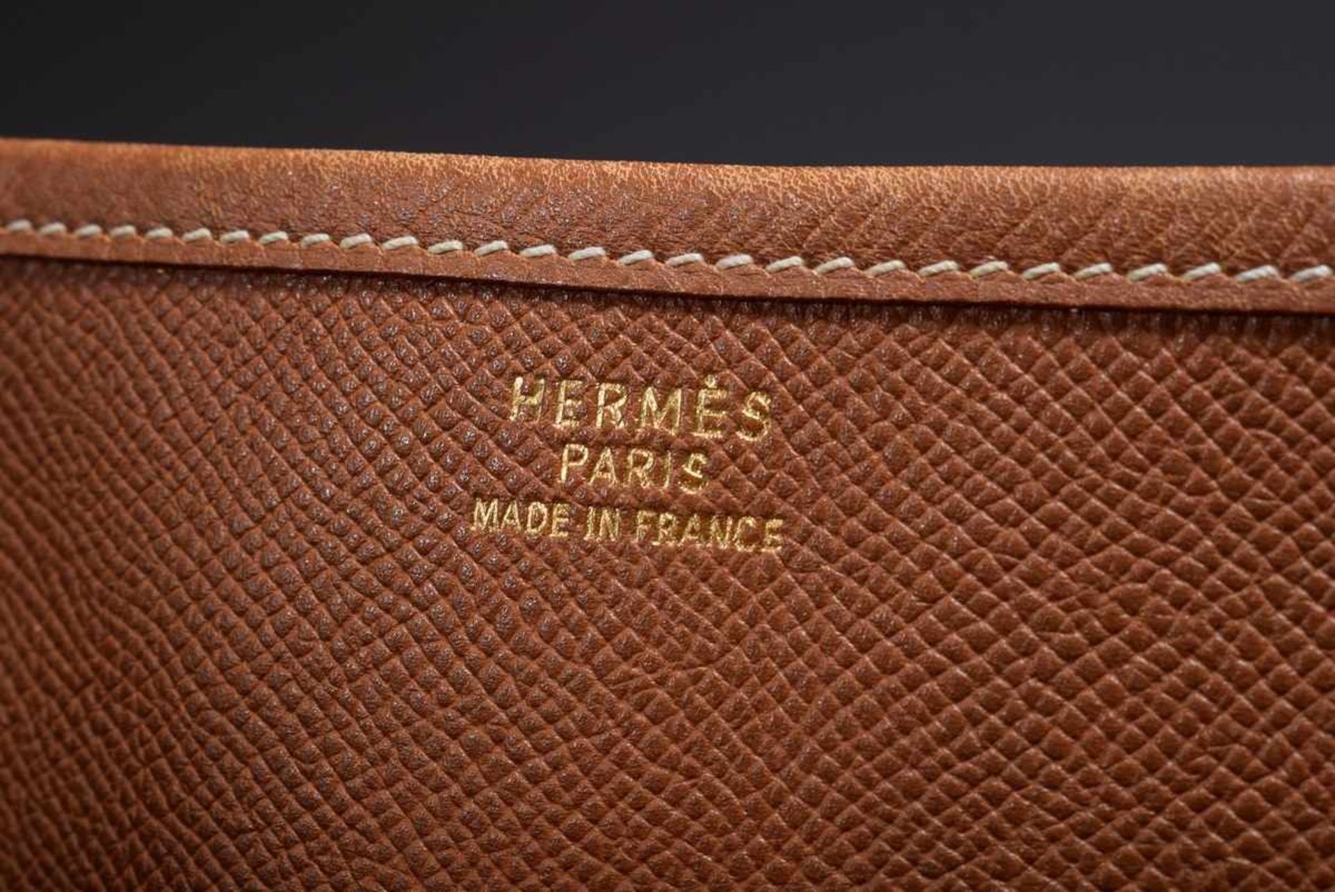 Hermès "Evelyn", 1996, cognac coloured calfskin, open shoulder bag with perforated "H" logo and - Bild 9 aus 9