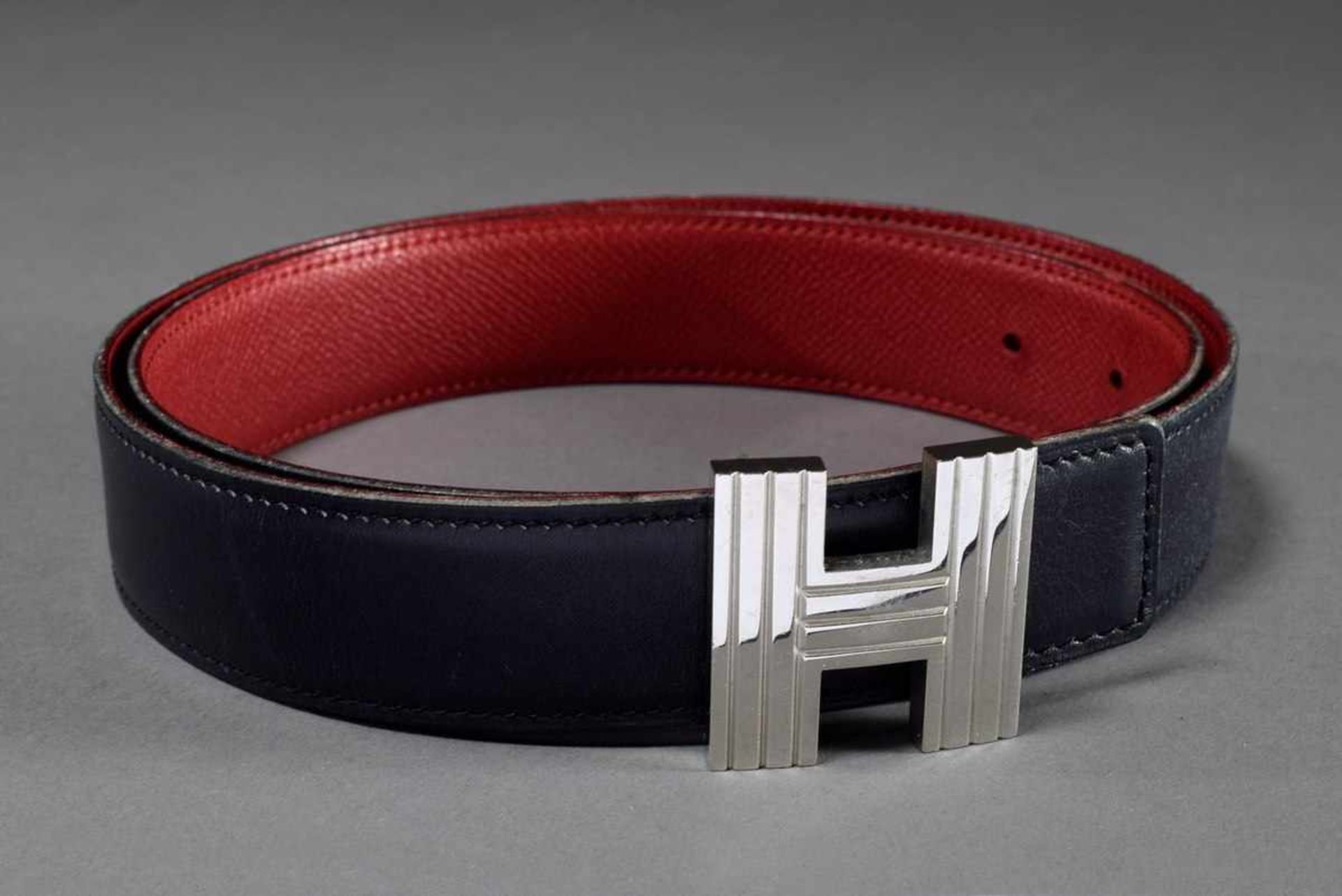 Hermès "Constance" reversible belt with silver "H" buckle, red/dark blue, 2000, l. 85cm, w. 3cm, - Bild 3 aus 4