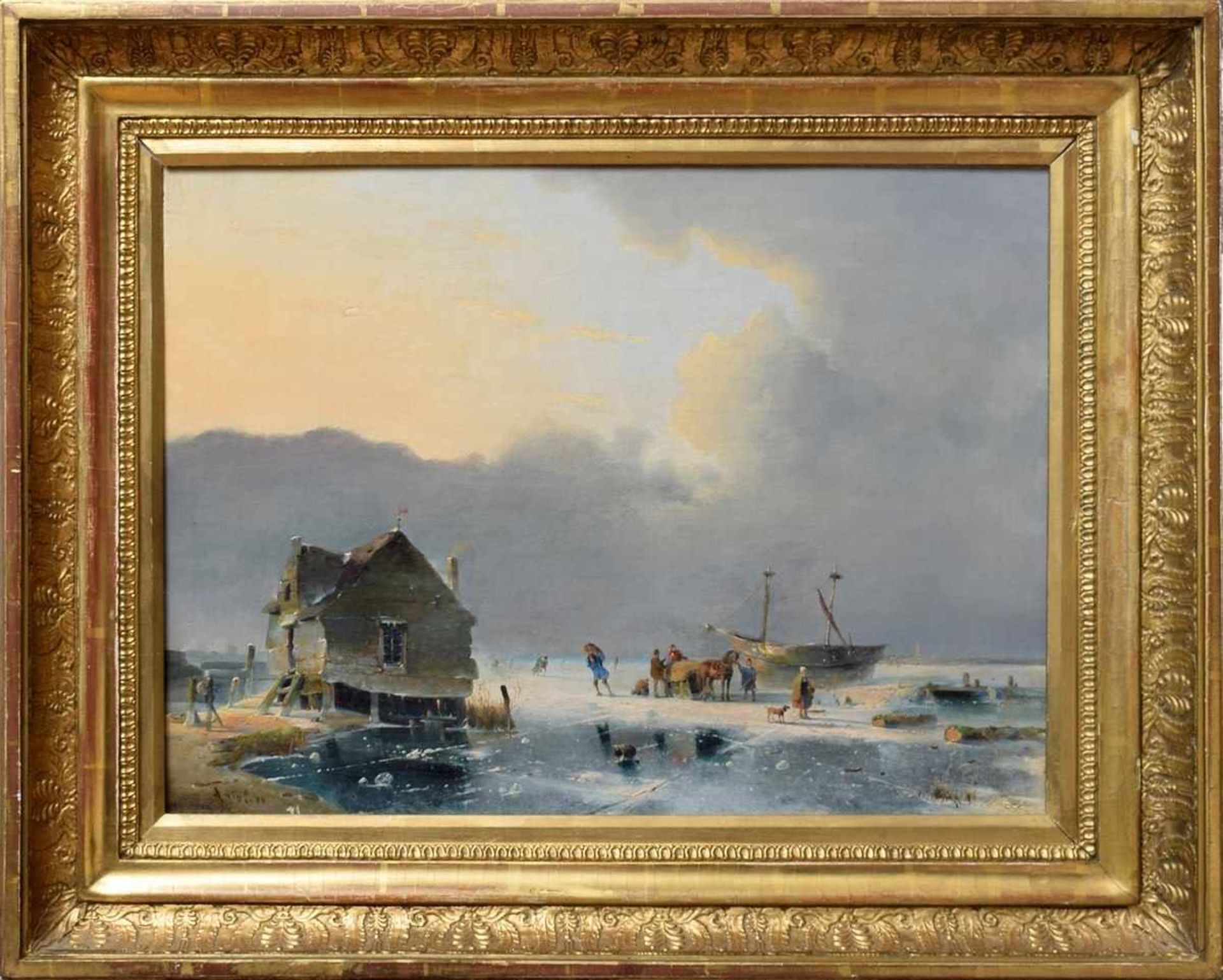 Unknown painter of the 19th century "Dutch Winter Scene", oil/canvas mounted, lower left illegible - Bild 2 aus 7