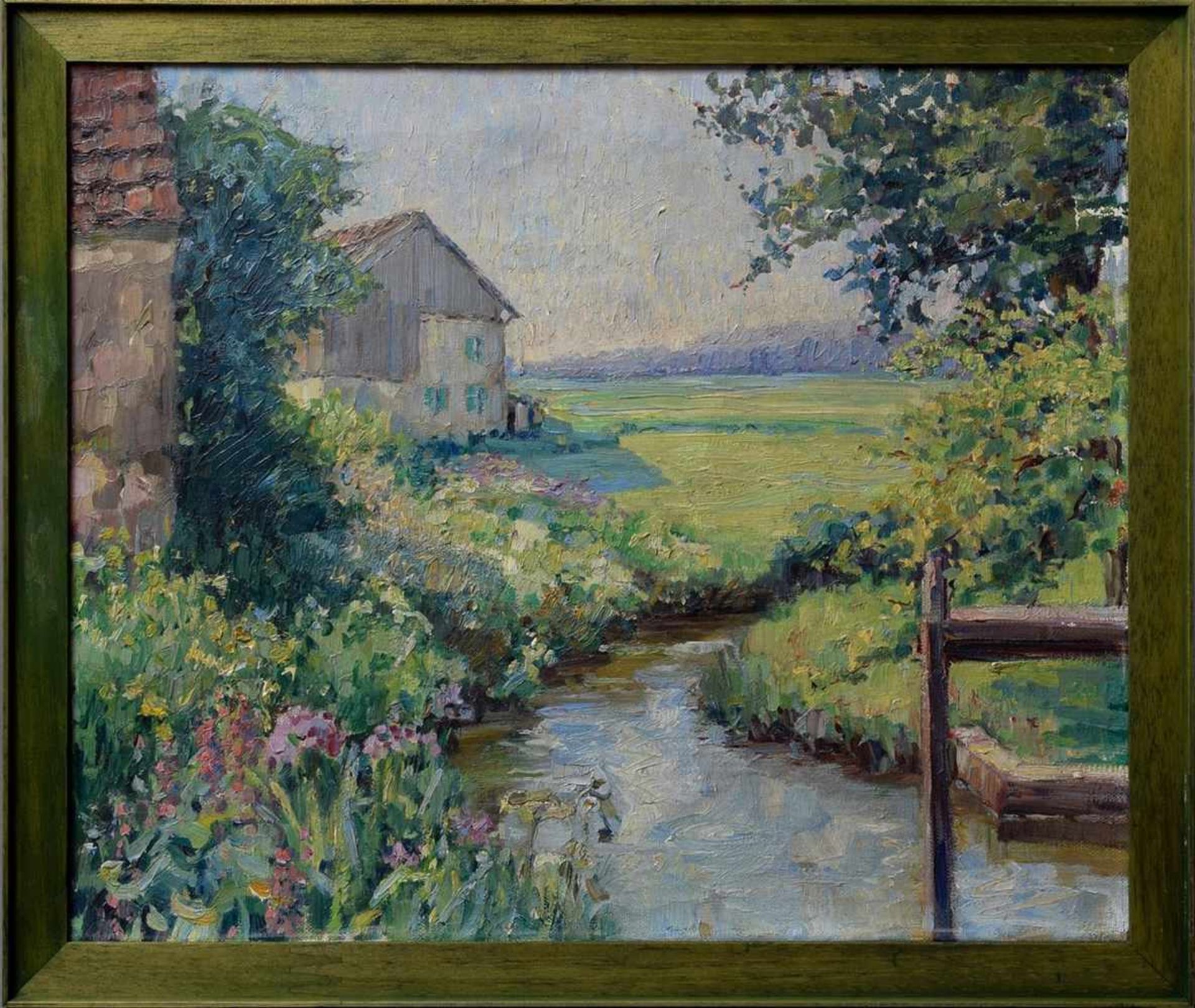 Unknown artist "At the brook", oil/canvas, 49x57cm (w.f. 56x65cm)Unbekannter Künstler "Am Bach", - Bild 2 aus 3