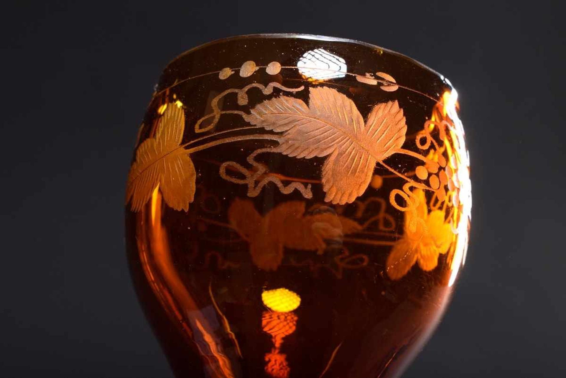 3 Various glasses of amber glass with cut vine tendrils, 19th century, h. 10-13cm, edges slightly - Bild 2 aus 4