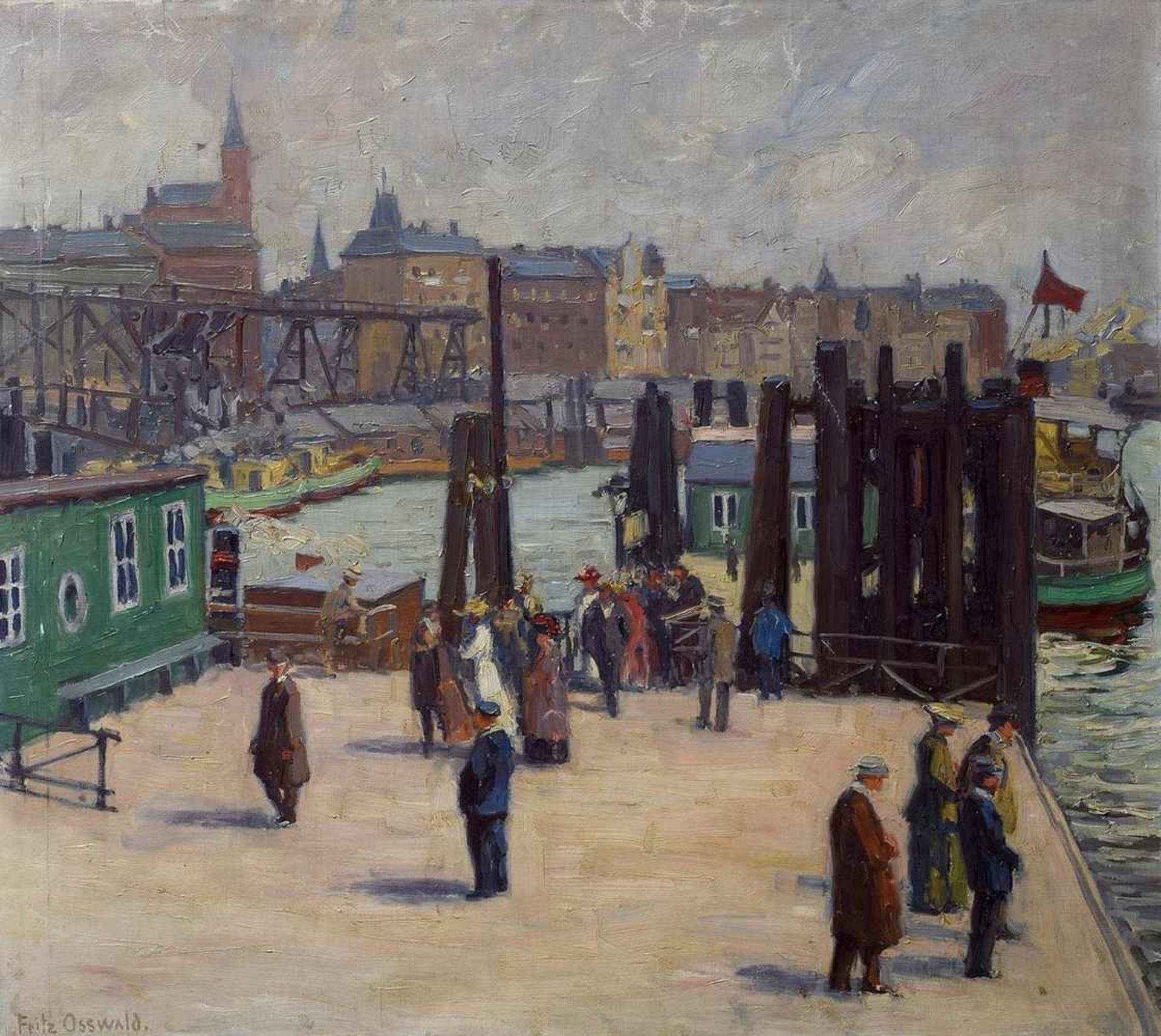 Osswald, Fritz (1887-1966) "Angler in the port of Hamburg", oil/canvas, signed lower left,
