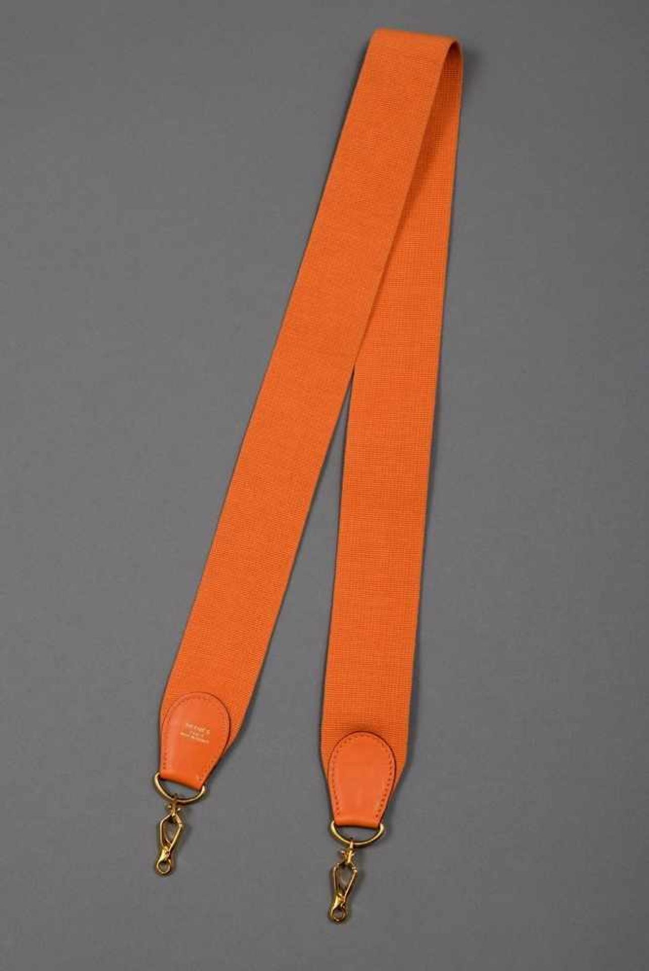 Hermès Sangle, orange, cotton/leather/gold plated metal, l. 106cm, wornHermès Sangle, orange, - Bild 2 aus 2