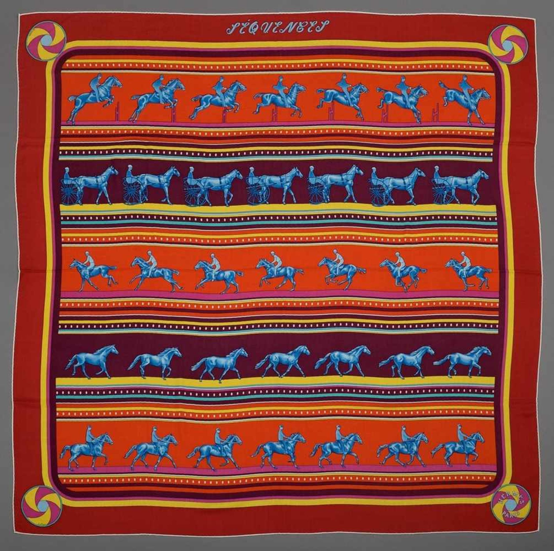 Hermès scarf "Séquences" orange/red/purple/blue, design: Caty Latham 1983, 65% cashmere, 35% silk, - Bild 2 aus 7