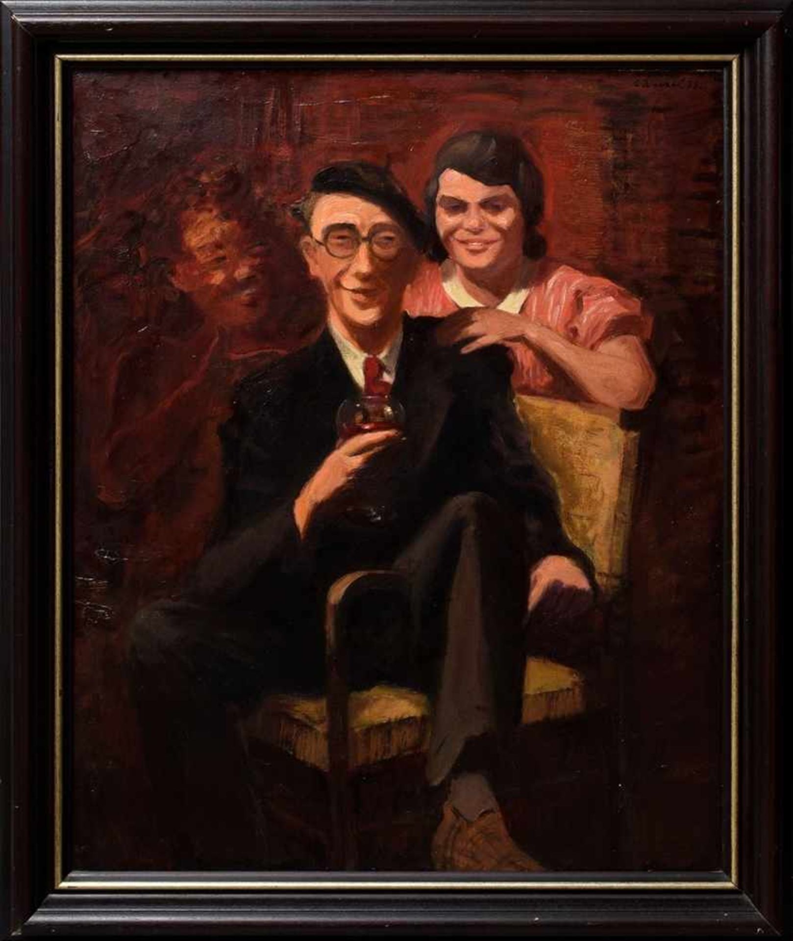 Wessel, Erich (1906-1983) "Self-portrait with wife and Bacchus" 1938, oil/canvas, signed upper - Bild 2 aus 4