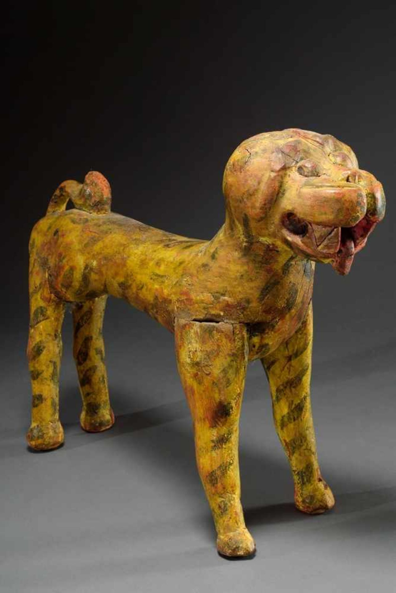 Carousel figure "Tiger", wood with remains of coloured painting, India beginning of the 20th - Image 3 of 8