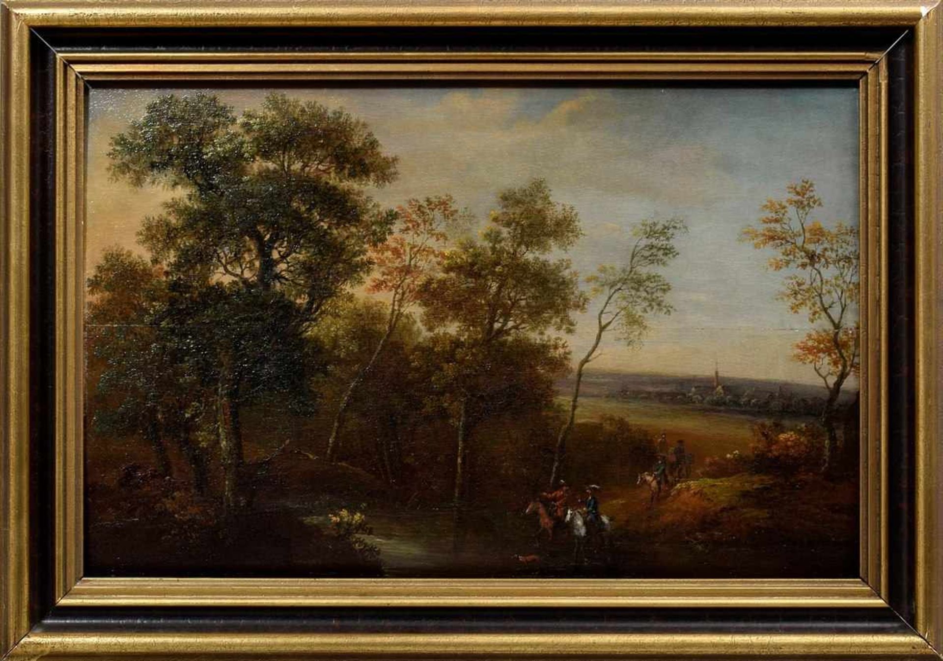 Quatal, Anton (1736-1809) "Landscape with Horsemen", oil/wood, lower left inscr. "Quatal", verso old - Bild 2 aus 7