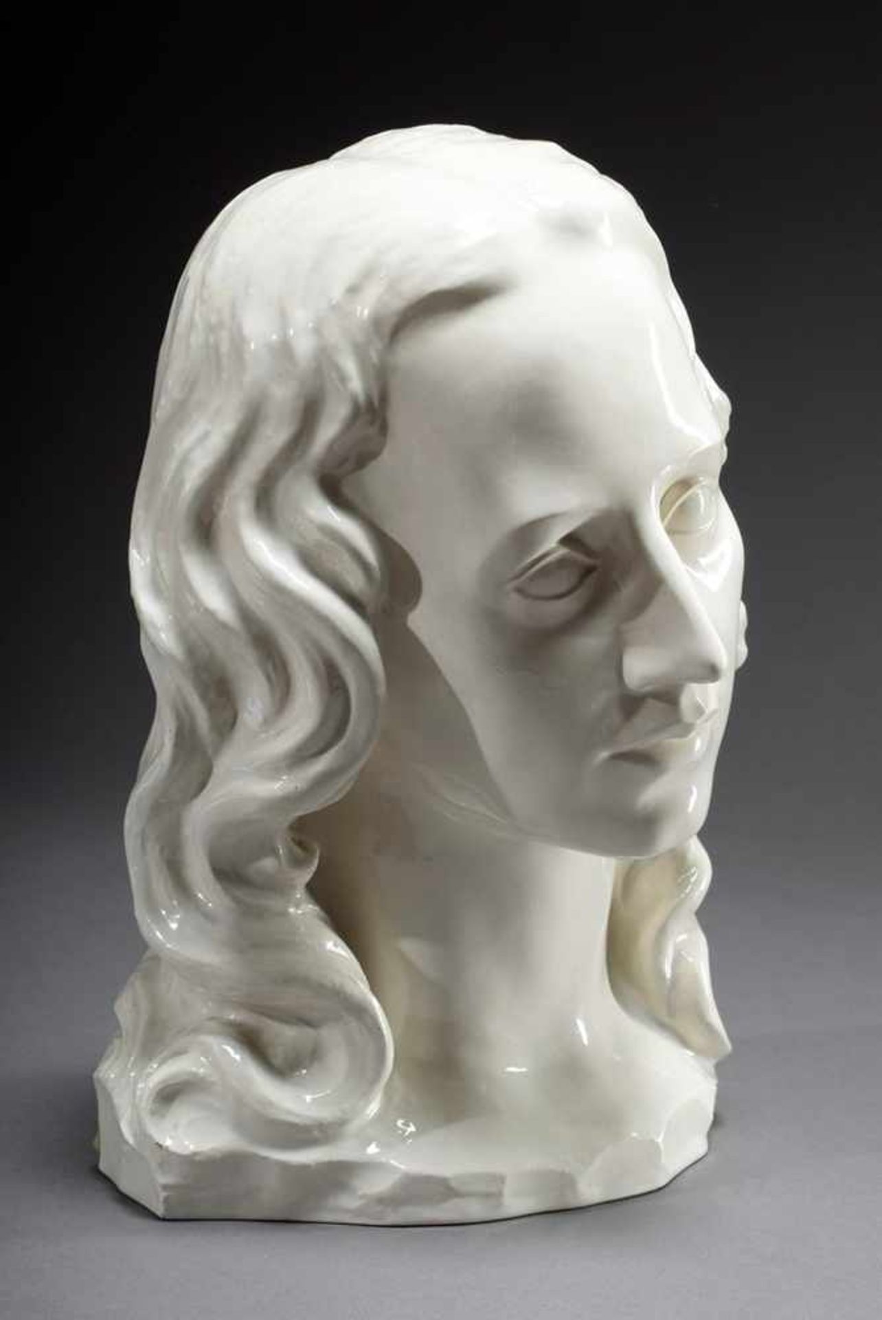 Unknown artist around 1910/20 "Female head", white glazed stoneware, h. 27cm, chip at the stand - Bild 2 aus 5