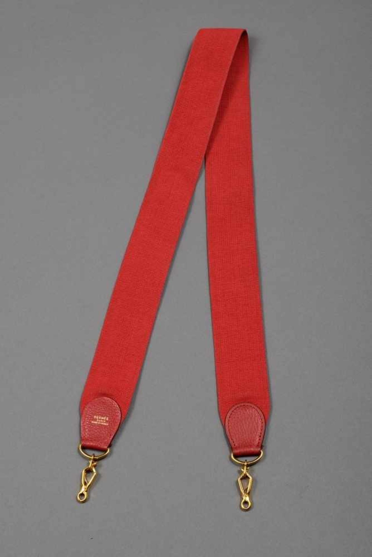 Hermès Sangle, red, cotton/leather/gold plated metal, l. 107cm, wornHermès Sangle, rot, Baumwolle/ - Bild 2 aus 2