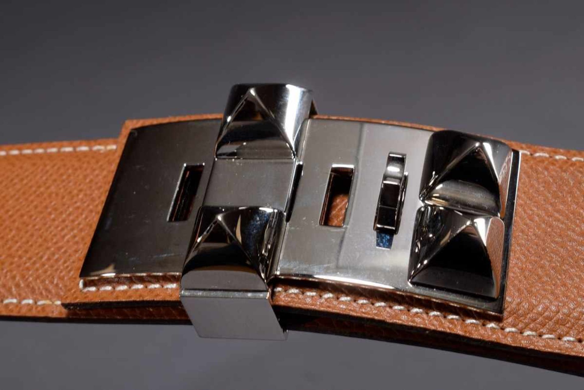 Hermès "Collier de Chien" belt with silver coloured details, cognac, 2006, l. 90cm, w. 4cm, original - Bild 3 aus 6