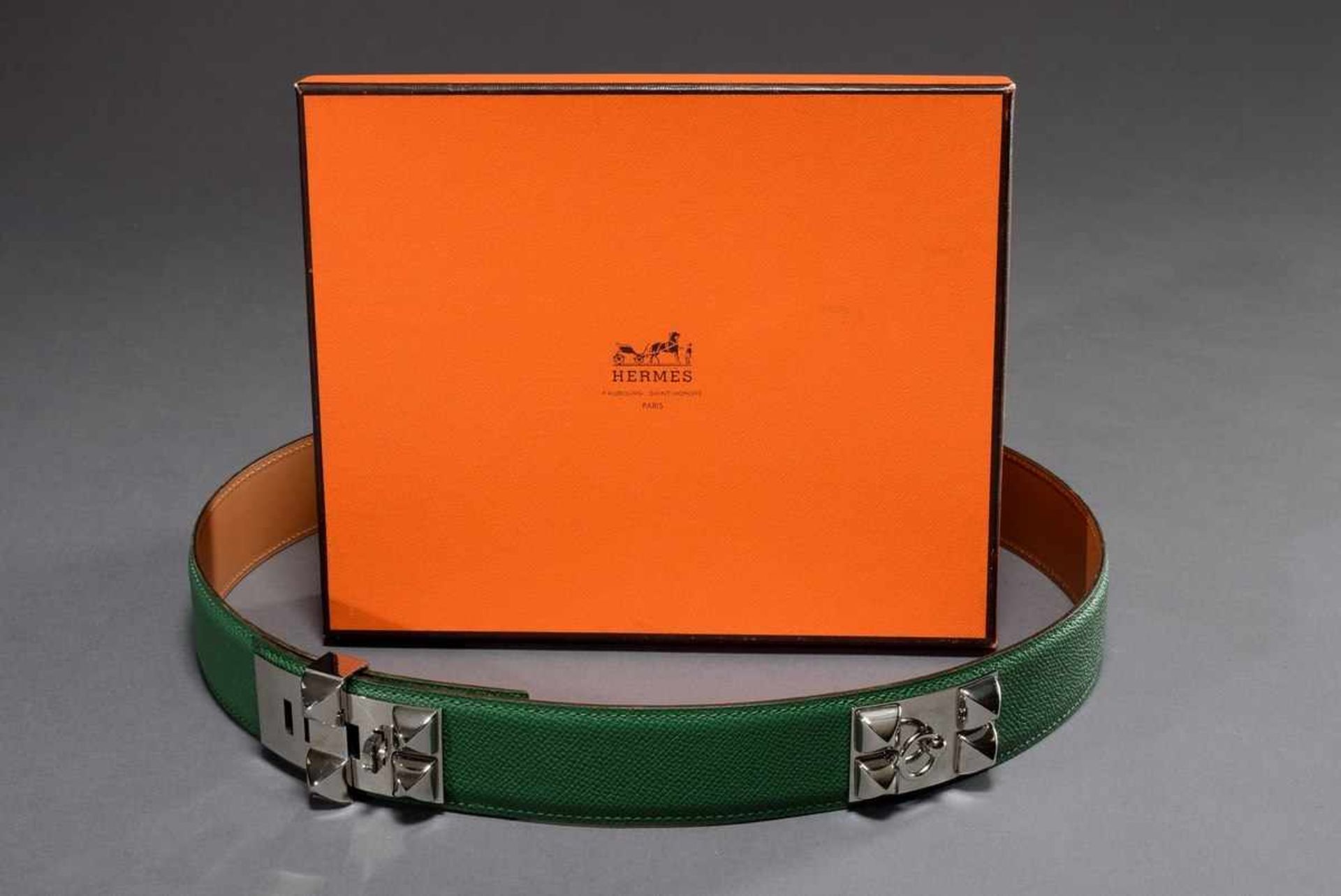 Hermès "Collier de Chien" belt with silver coloured details, green, 2006, l. 90cm, b. 4cm, - Bild 2 aus 5