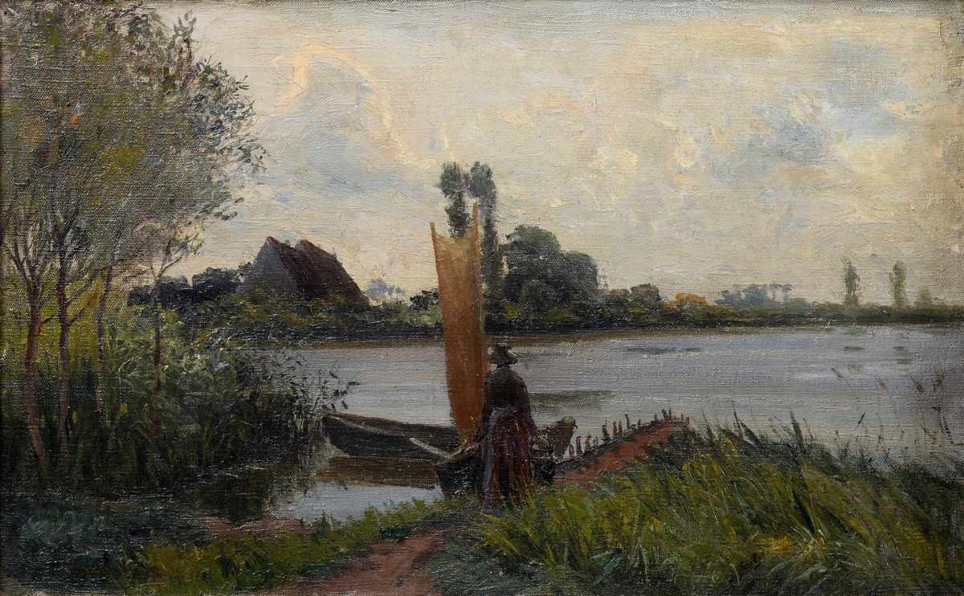 Anderson, Eduard Wilhelm Franz (1873-1947) "Pomeranian Landscape with Fishing Punt" 1902, oil/