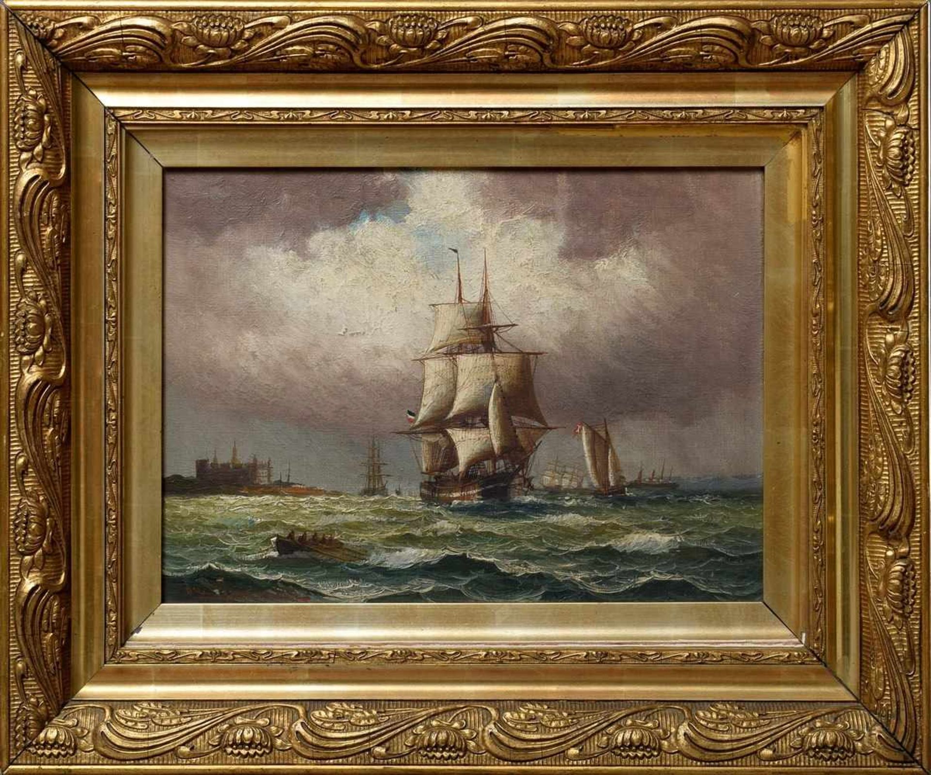 Jensen, Alfred (1859-1935) "Shipping traffic in front of Kronborg Castle" 1905, oil/canvas, sign./ - Bild 2 aus 6