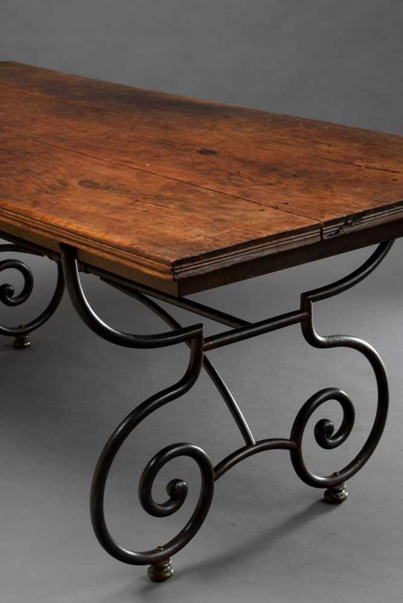 Large french shop table on forged iron frame, 75.5x189x91.5cm, acquired from Hans Otto Beute/Hbg. - Image 2 of 4