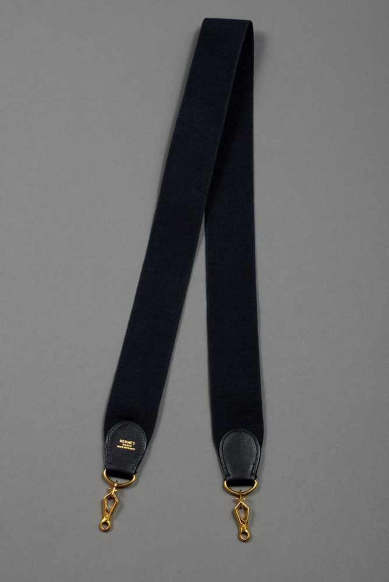 Hermès Sangle, dark blue, cotton/leather/gold plated metal, l. 108cm, wornHermès Sangle, dunkelblau, - Bild 2 aus 2