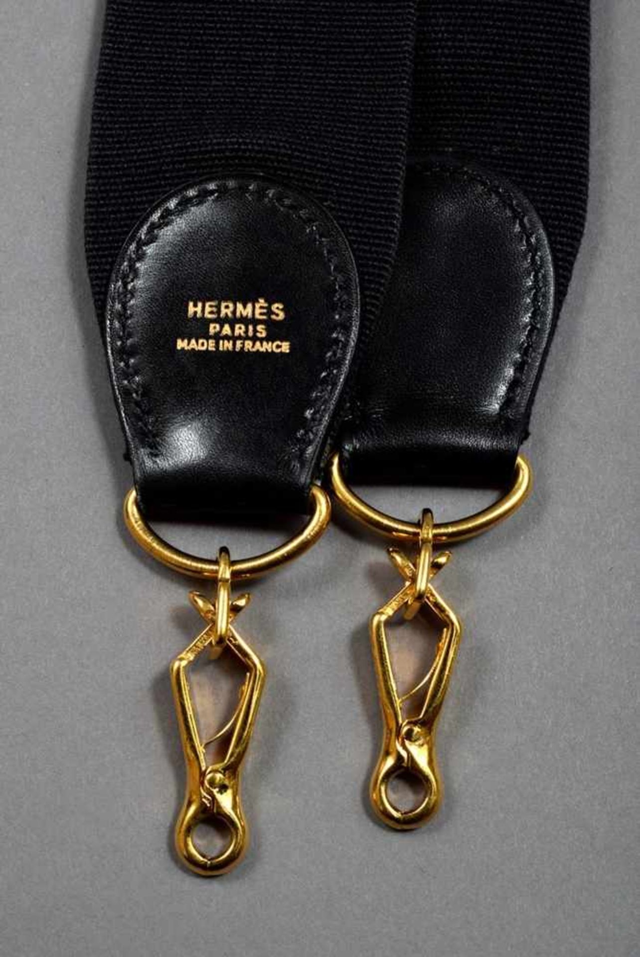 Hermès Sangle, black, cotton/leather/gold plated metal, l. 98,5cm, wornHermès Sangle, schwarz,