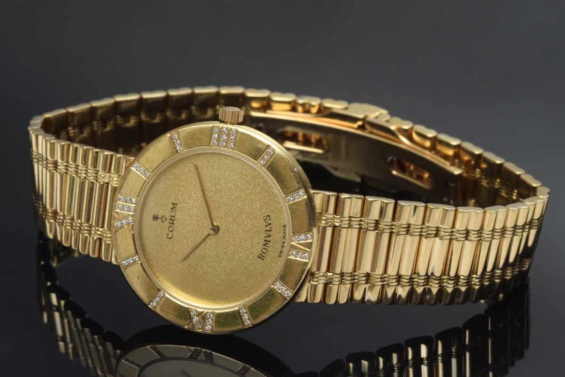 Corum "ROMVLVS" GG 750 ladies' watch with octagonal diamonds (add. approx. 0.10ct/VS/W), quartz