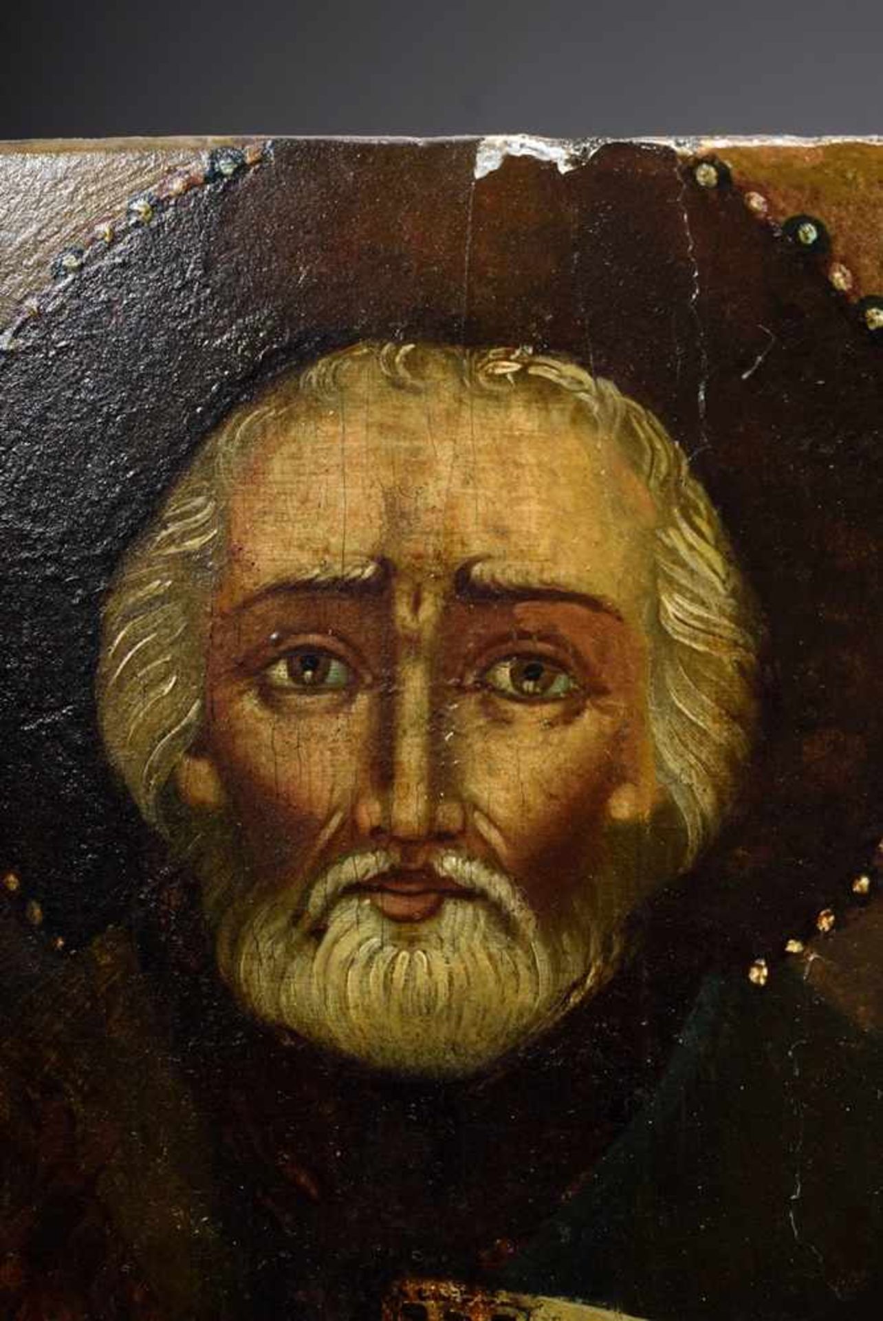 Russian icon "Saint Nikolaus", egg tempera/chalk ground over wood, around 1900, 30x25cm, some - Bild 2 aus 6