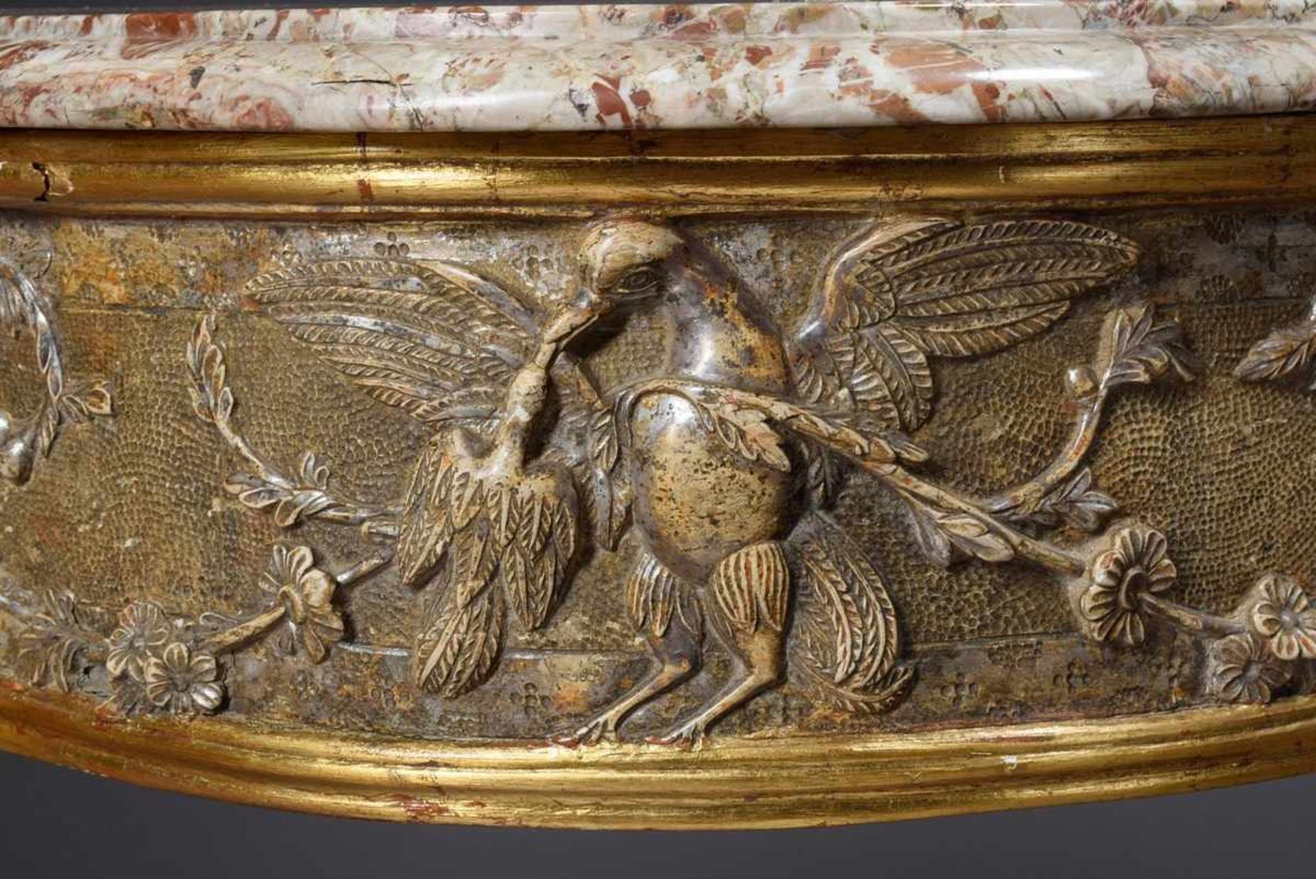 Courtly Louis XVI console on pointed legs with floral and ornamental relief carving "Birds" in the - Image 6 of 6