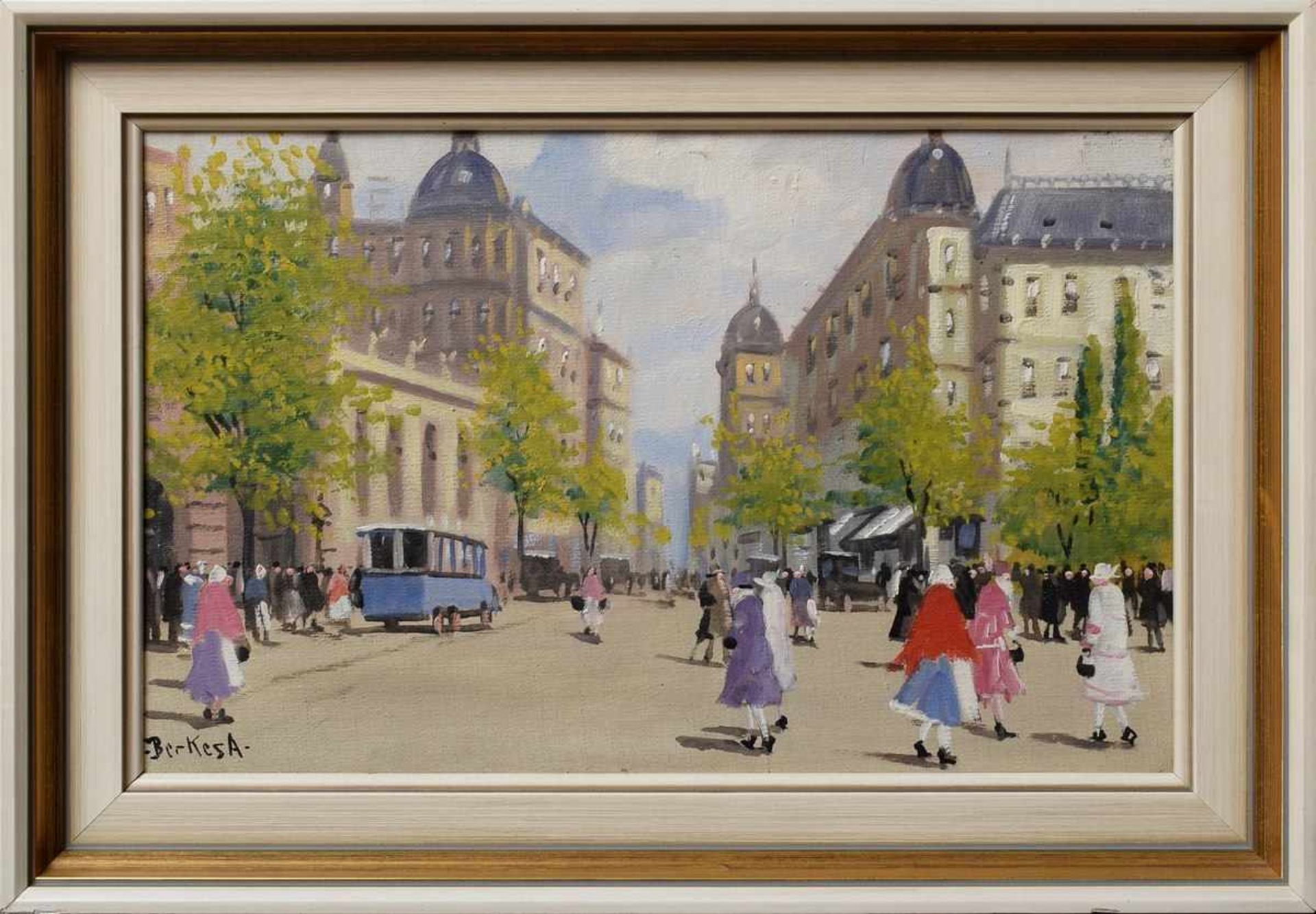 Berkes, Antal (1874-1938) "Budapest street scene", oil/canvas, signed lower left, 25x39cm (w.f. 32, - Bild 2 aus 6