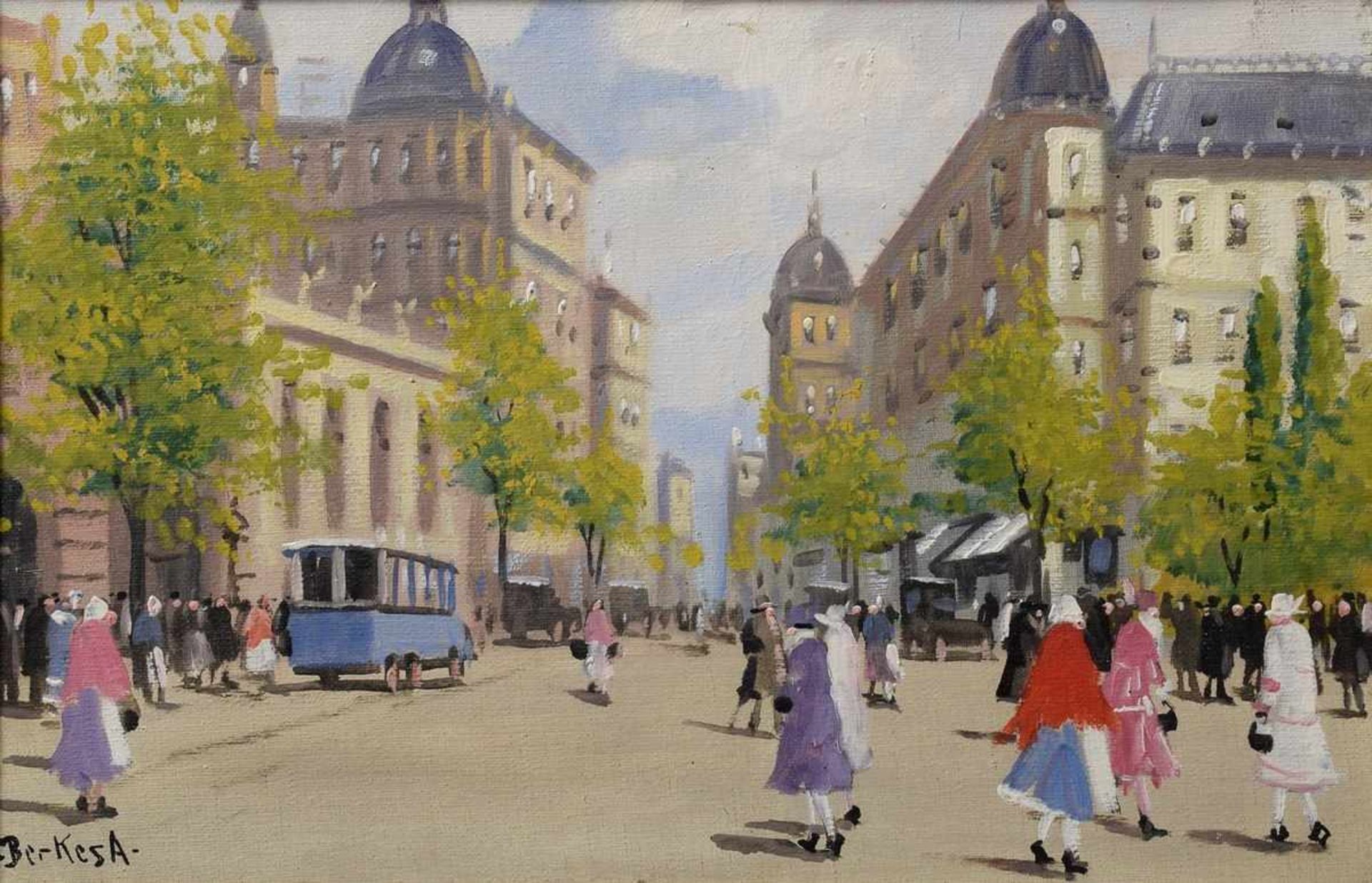Berkes, Antal (1874-1938) "Budapest street scene", oil/canvas, signed lower left, 25x39cm (w.f. 32,