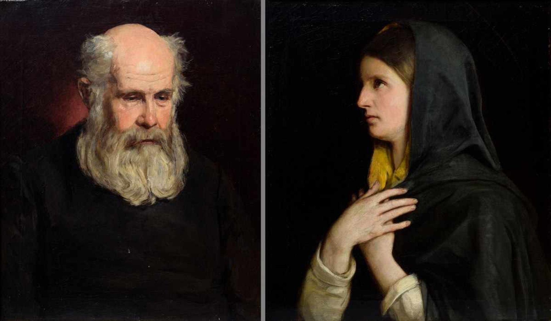 2 Läpple, Heinrich (1834-1885), attributed to "Holy Mary" and "Holy Joseph", oil/canvas, hardly